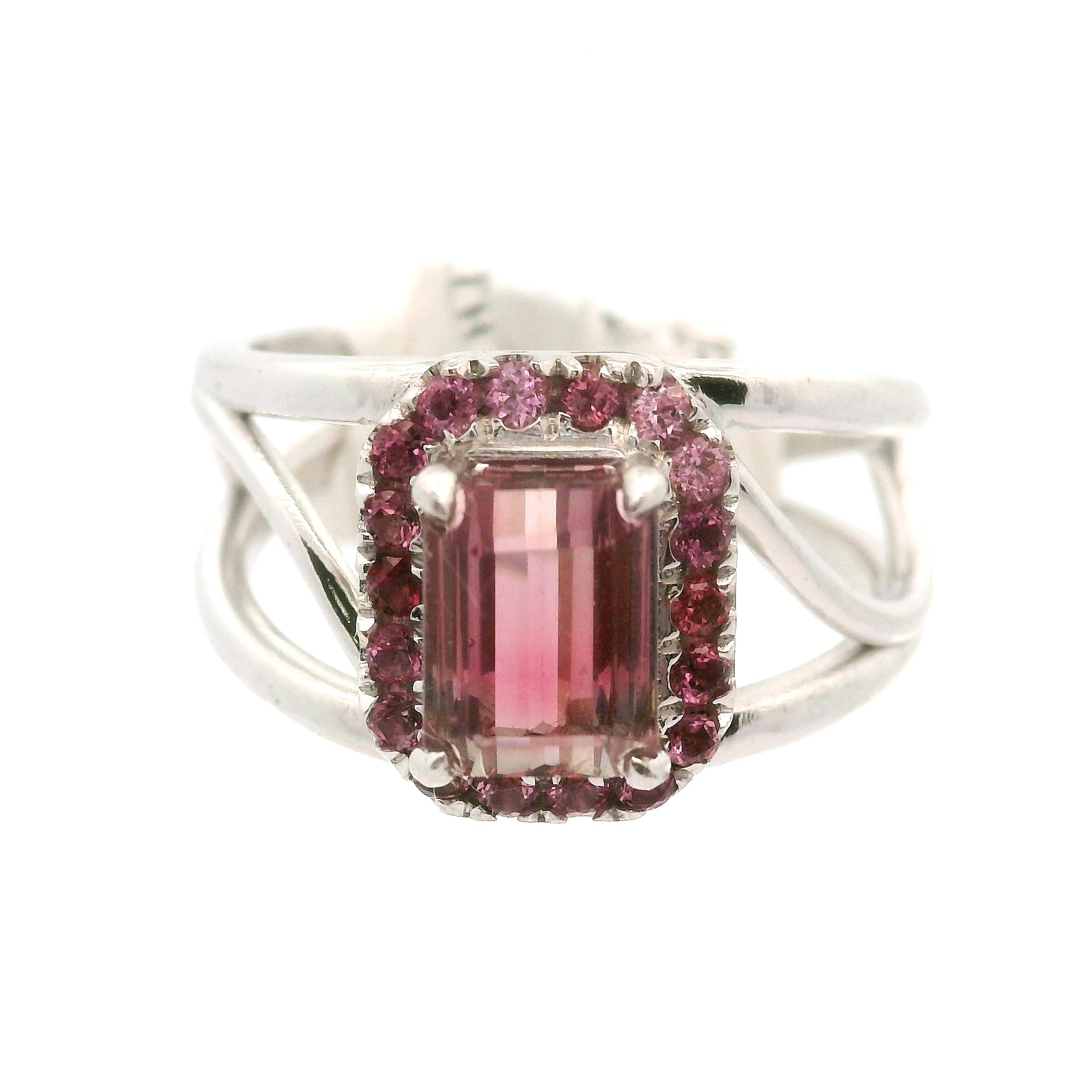 Multi-Color Tourmaline with Tourmaline Pavé Cuff Ring .925 Silver for Passion for Life and Healing