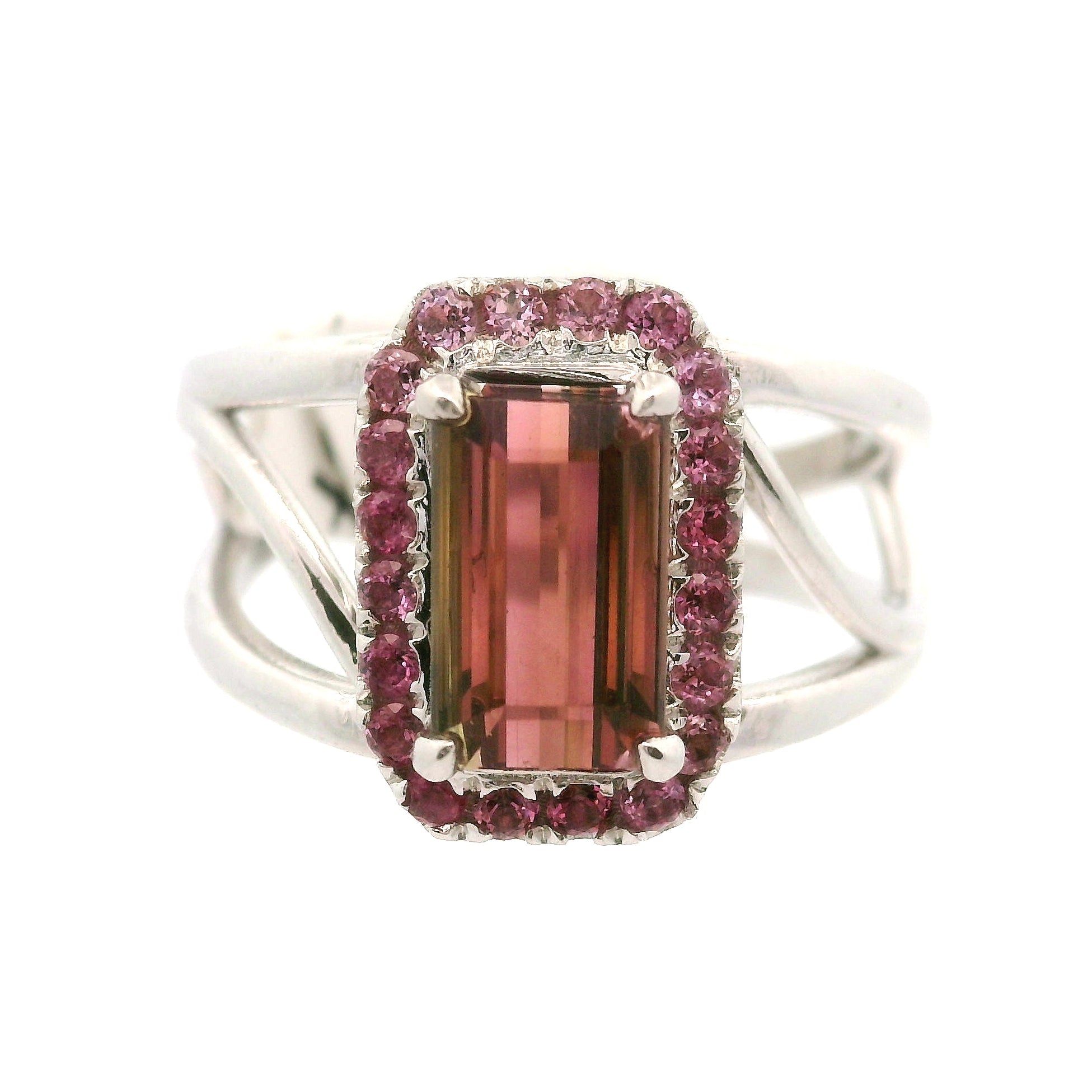 Multi-Color Tourmaline with Tourmaline Pavé Cuff Ring .925 Silver for Passion for Life and Healing