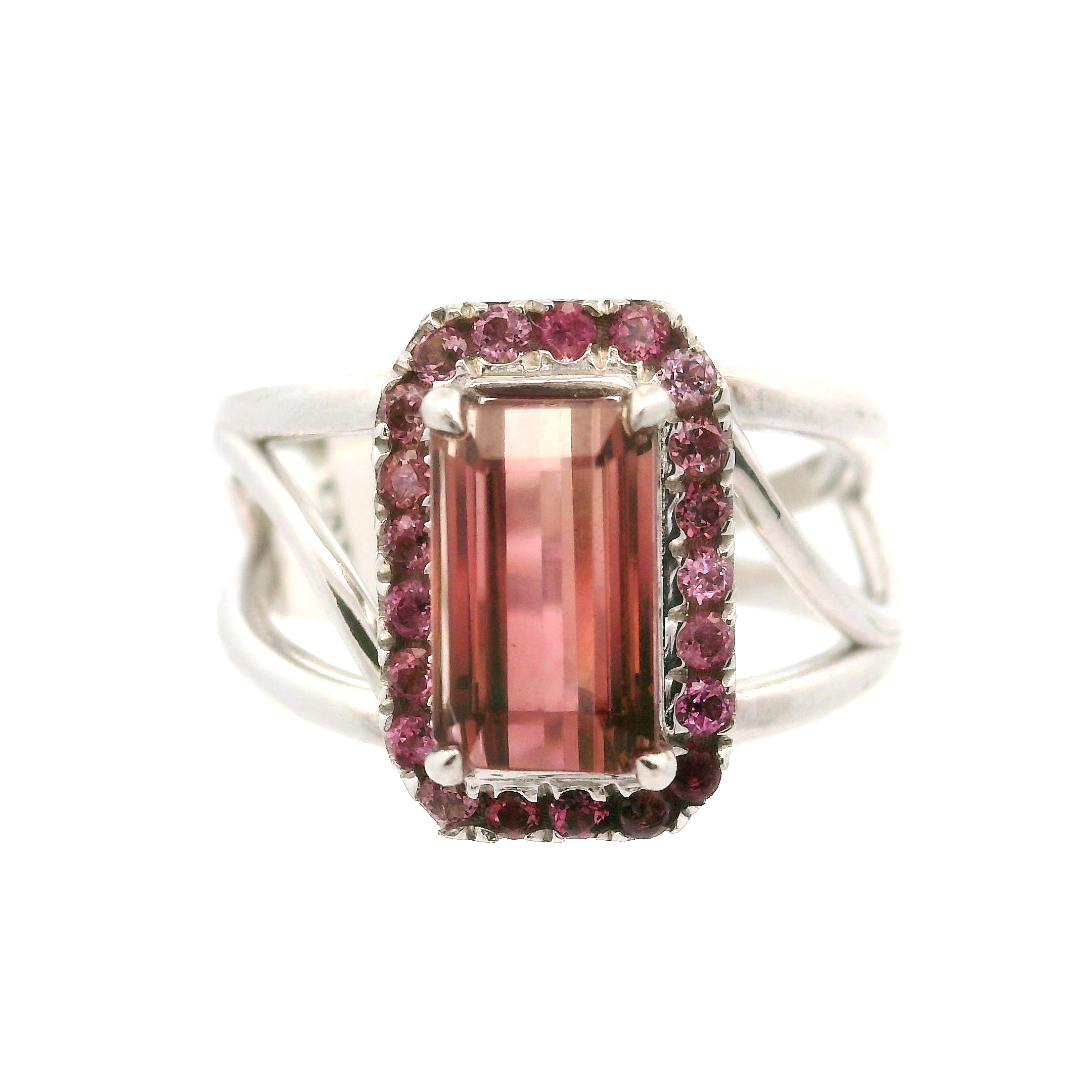 Multi-Color Tourmaline with Tourmaline Pavé Cuff Ring .925 Silver for Passion for Life and Healing
