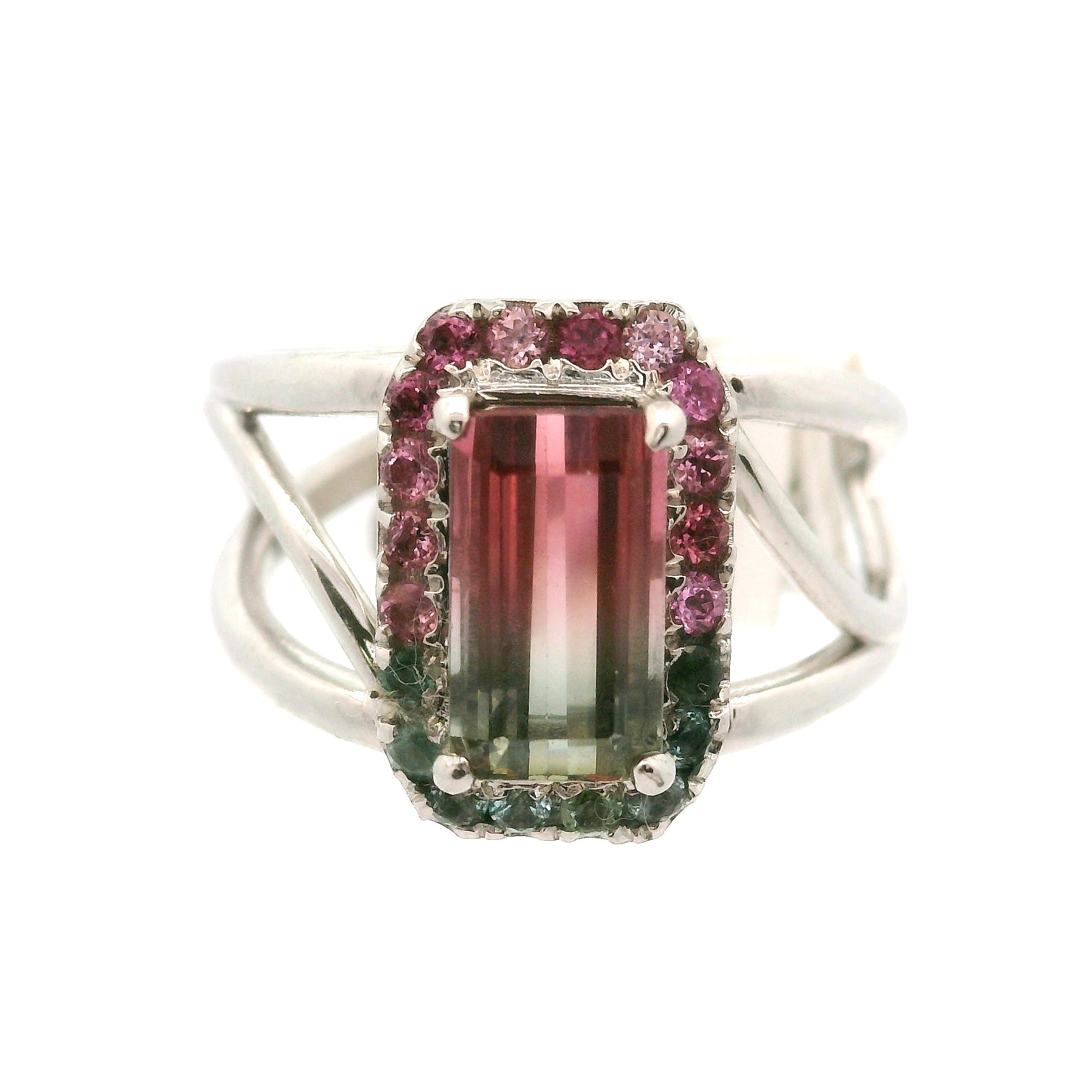 Multi-Color Tourmaline with Tourmaline Pavé Cuff Ring .925 Silver for Passion for Life and Healing