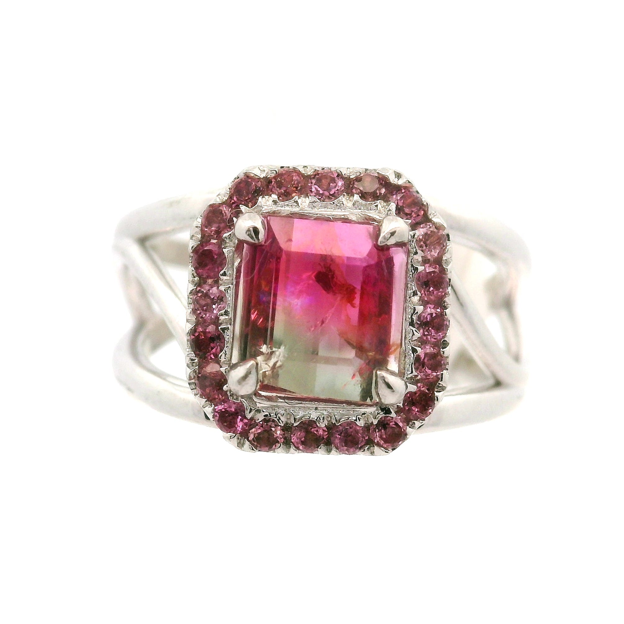 Multi-Color Tourmaline with Tourmaline Pavé Cuff Ring .925 Silver for Passion for Life and Healing