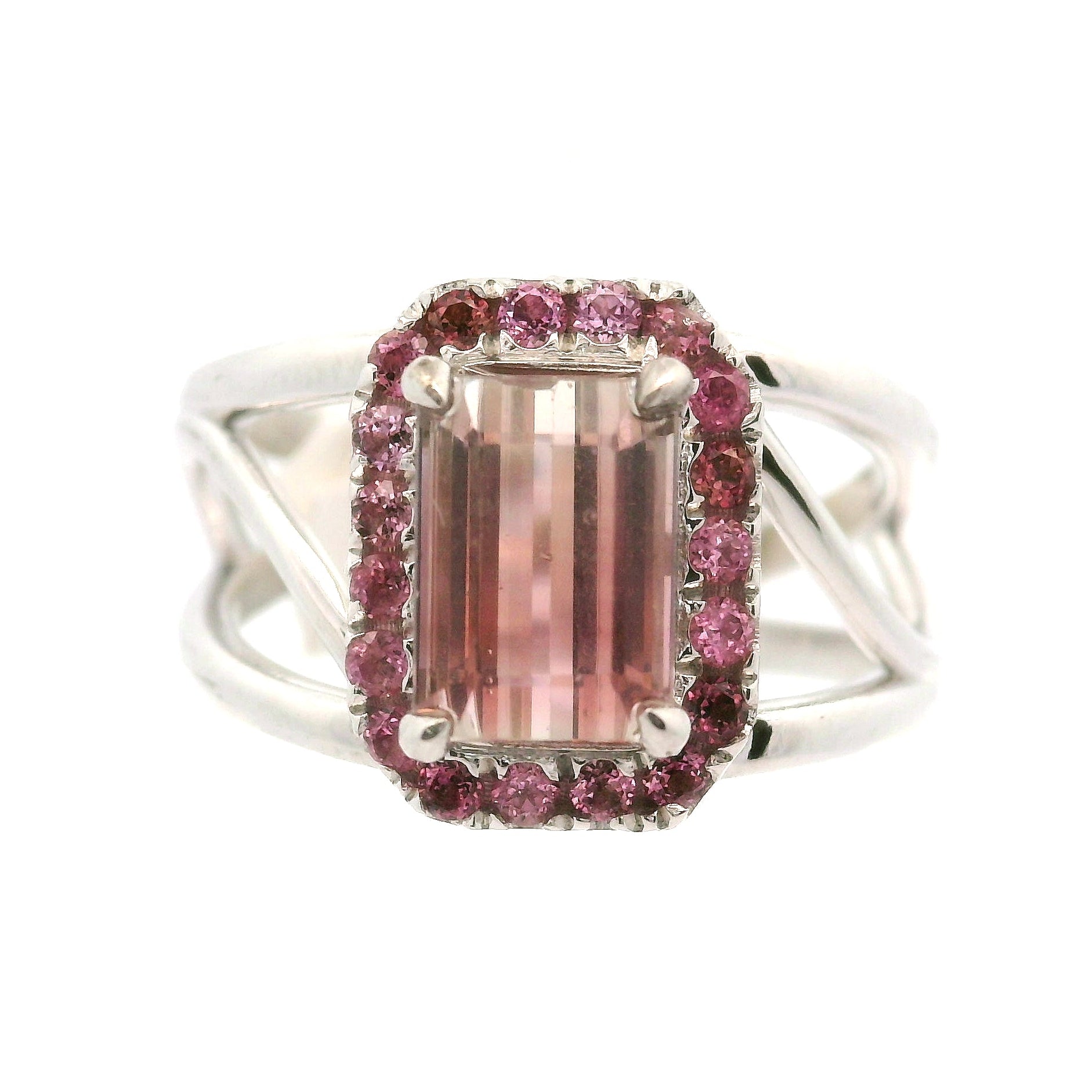 Multi-Color Tourmaline with Tourmaline Pavé Cuff Ring .925 Silver for Passion for Life and Healing
