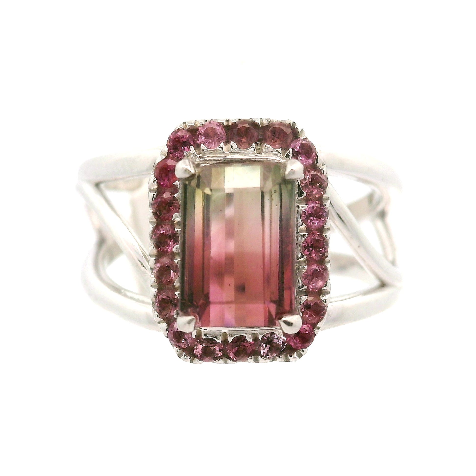 Multi-Color Tourmaline with Tourmaline Pavé Cuff Ring .925 Silver for Passion for Life and Healing
