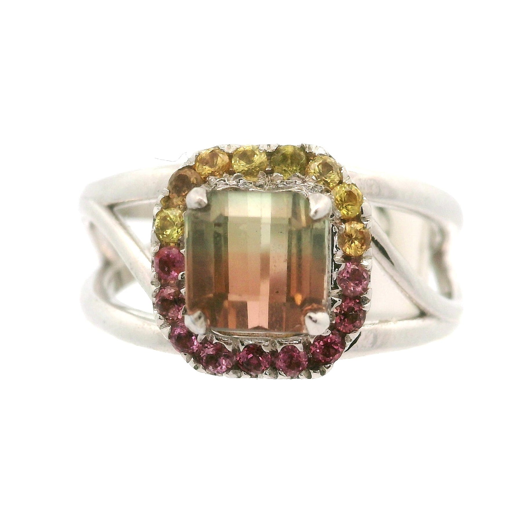 Multi-Color Tourmaline with Tourmaline Pavé Cuff Ring .925 Silver for Passion for Life and Healing