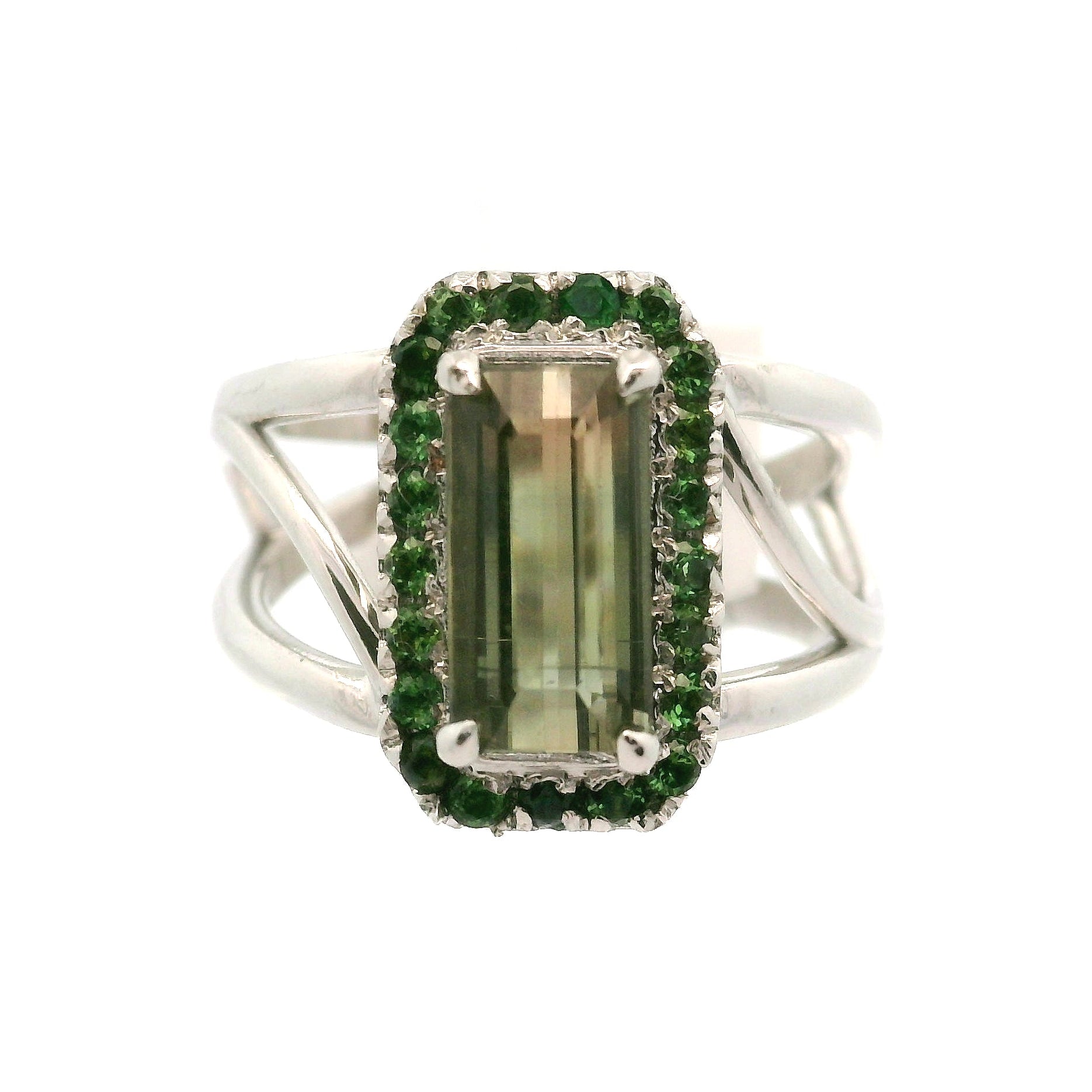 Multi-Color Tourmaline with Tourmaline Pavé Cuff Ring .925 Silver for Passion for Life and Healing