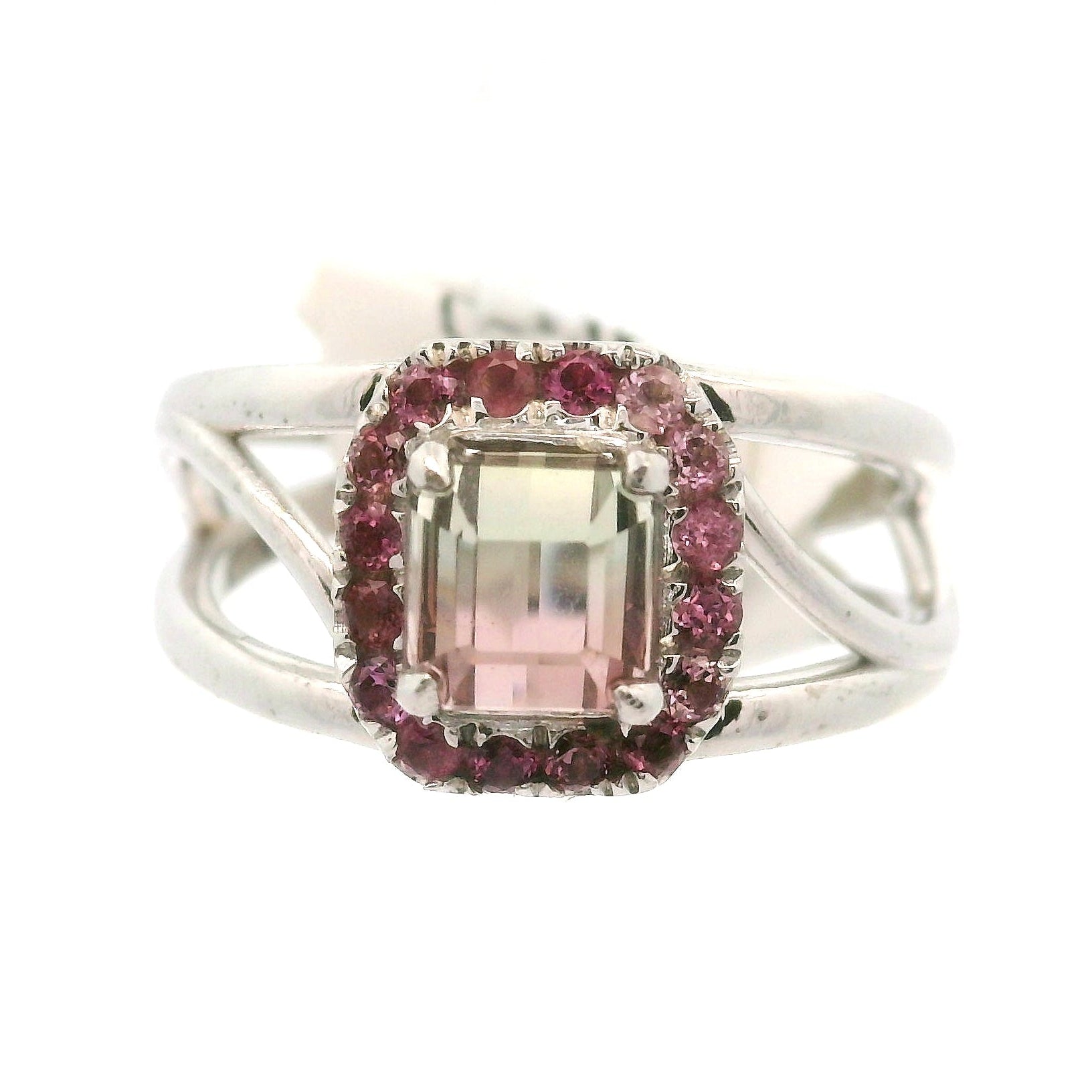 Multi-Color Tourmaline with Tourmaline Pavé Cuff Ring .925 Silver for Passion for Life and Healing