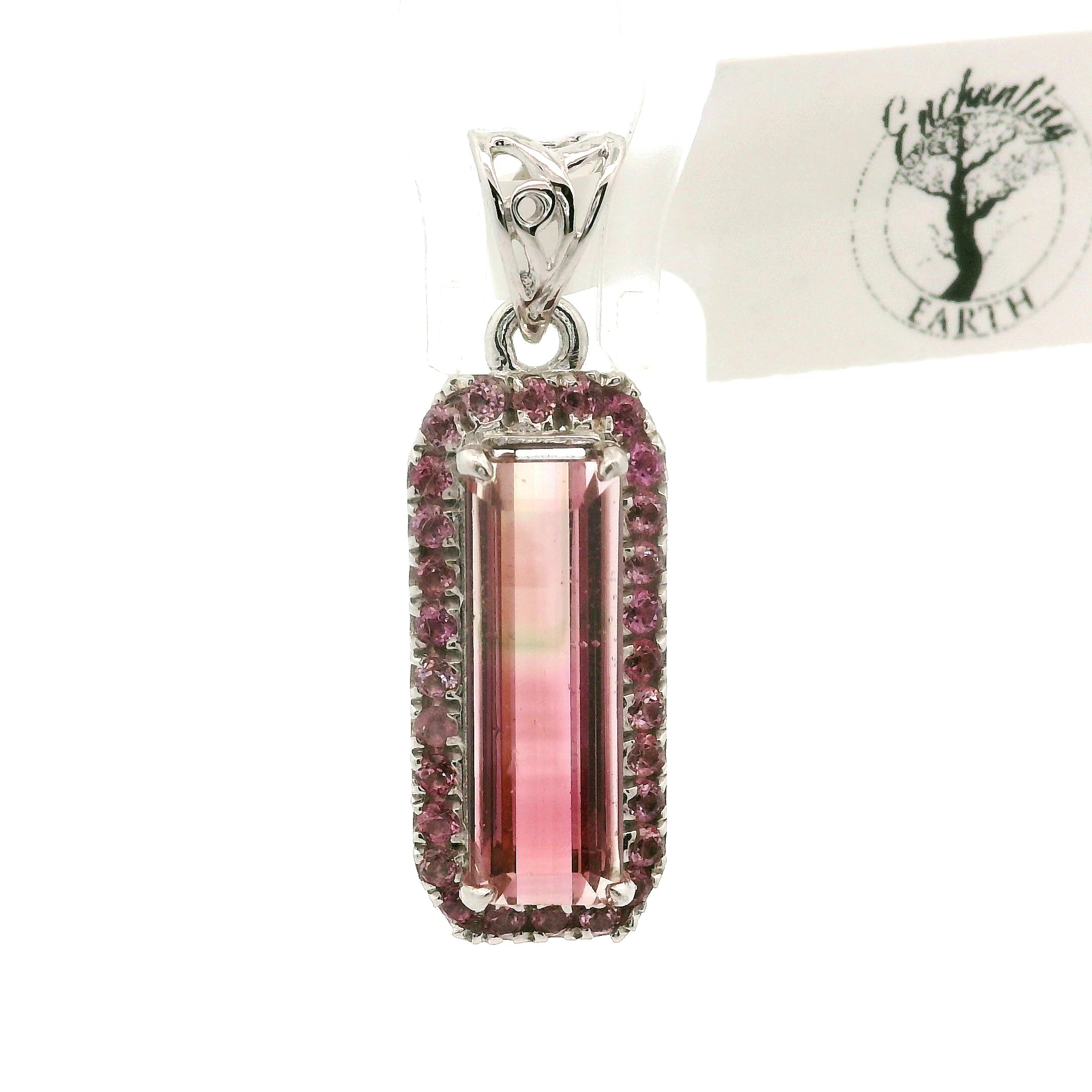 Multi-Color Tourmaline with Tourmaline Pavé Pendant.925 Silver for Passion for Life and Healing