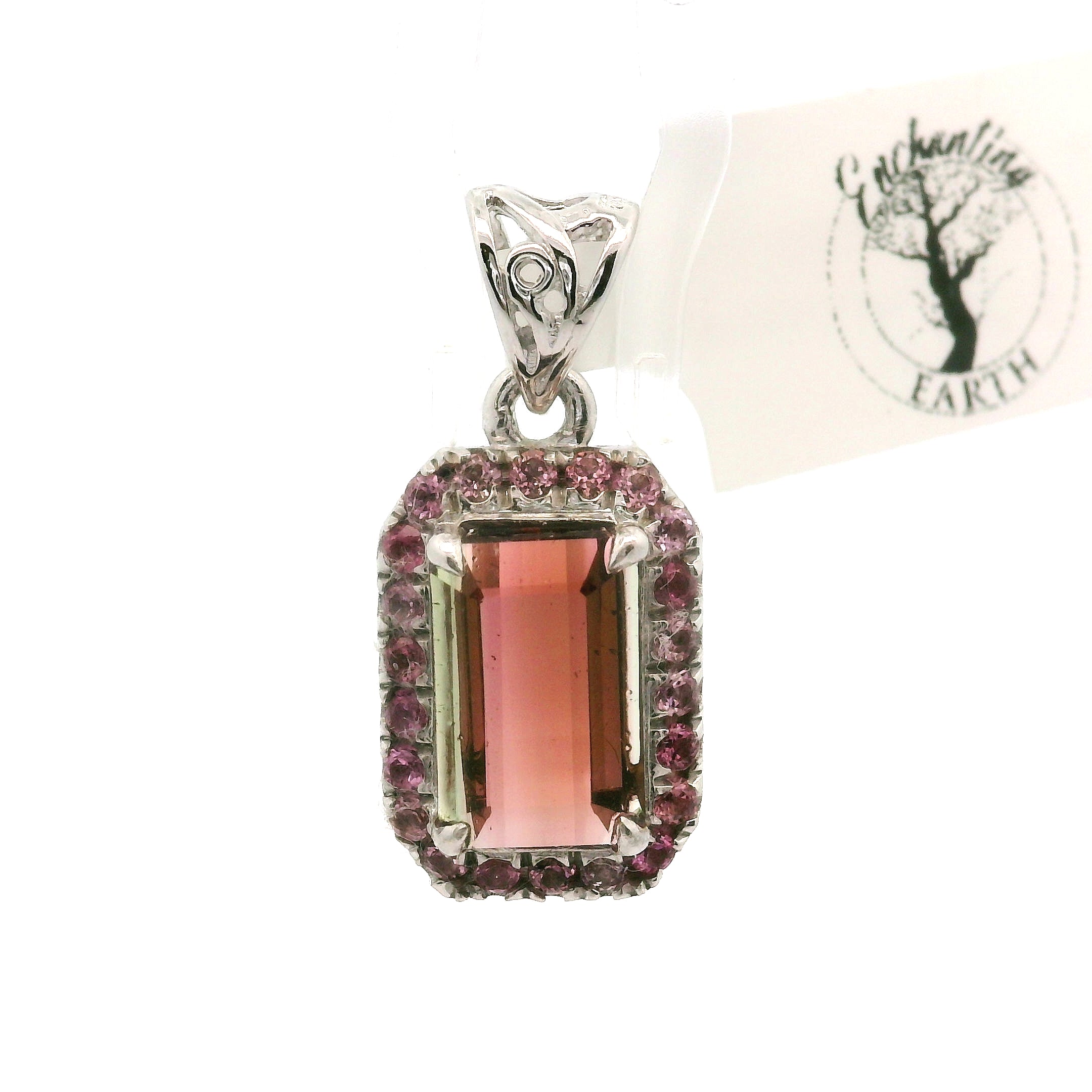 Multi-Color Tourmaline with Tourmaline Pavé Pendant.925 Silver for Passion for Life and Healing
