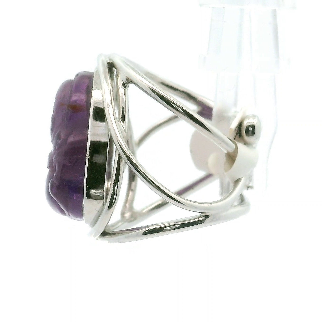 Ametrine Buddha Finger Cuff Adjustable Ring .925 Silver for Empowerment and Harmony