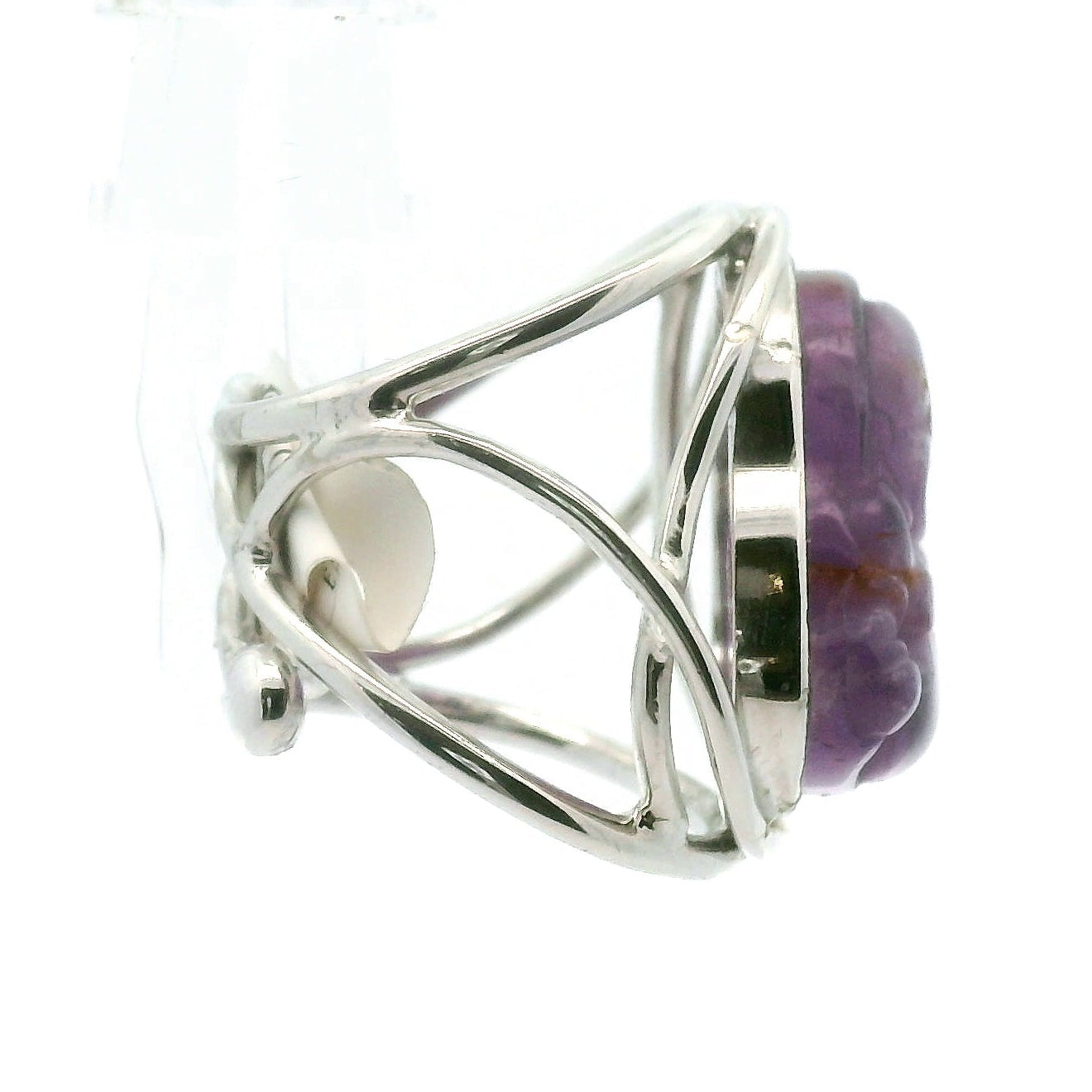 Ametrine Buddha Finger Cuff Adjustable Ring .925 Silver for Empowerment and Harmony
