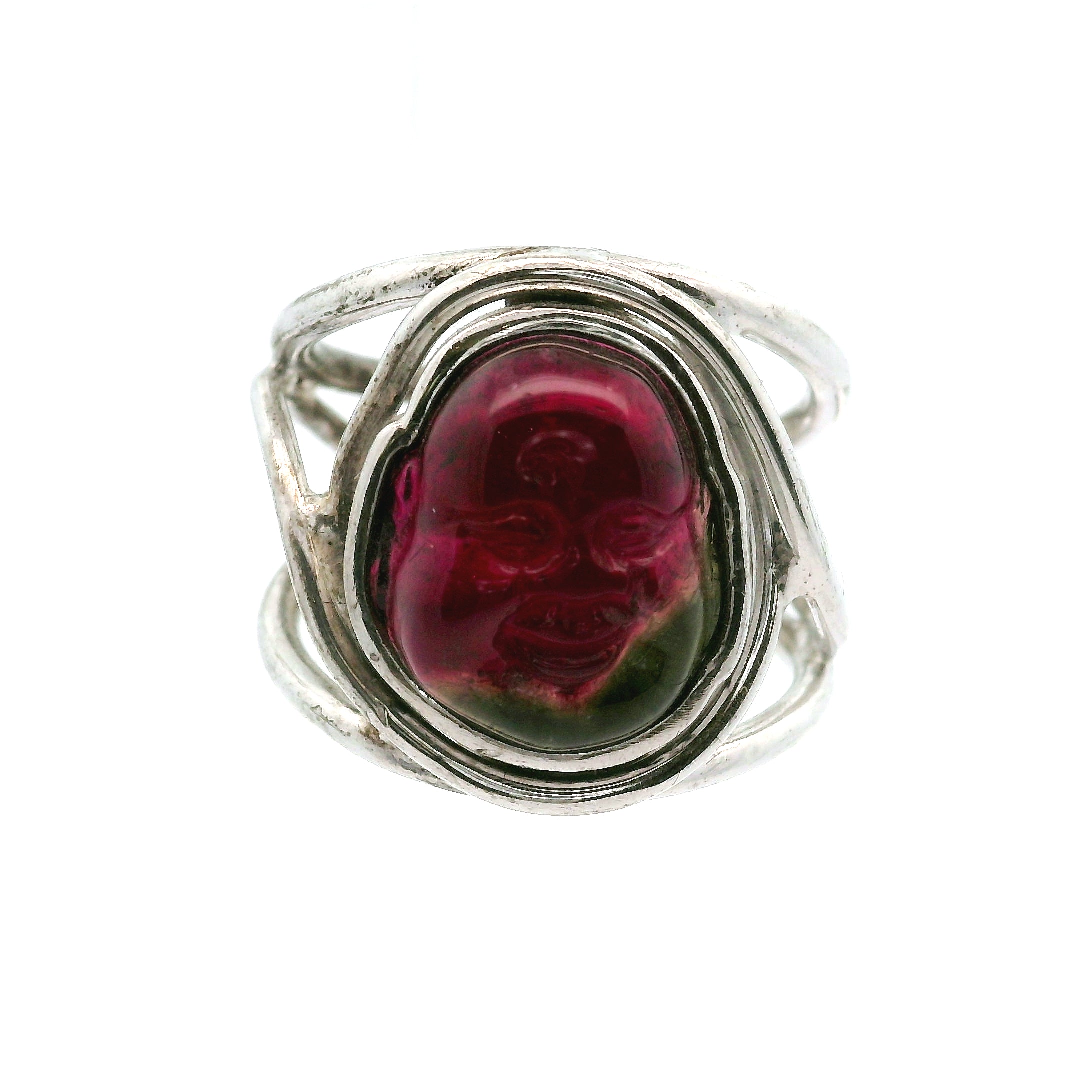 Pink Tourmaline Buddha Cuff Ring .925 Silver for Attracting Love, Harmony and Joy