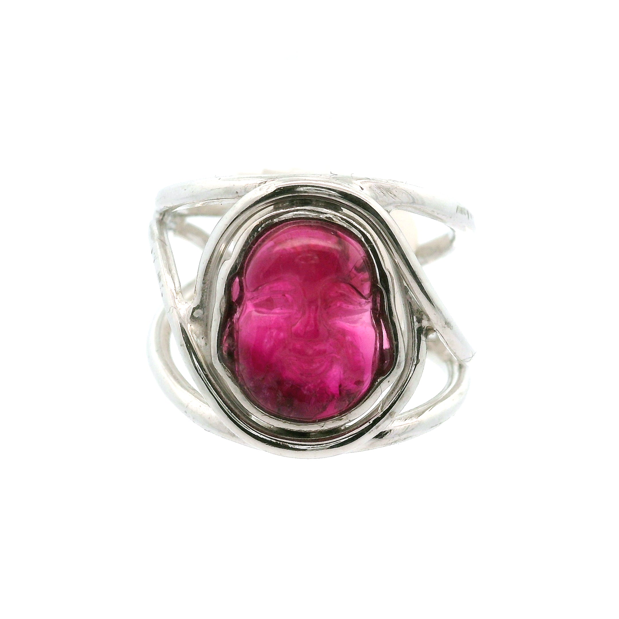 Pink Tourmaline Buddha Cuff Ring .925 Silver for Attracting Love, Harmony and Joy