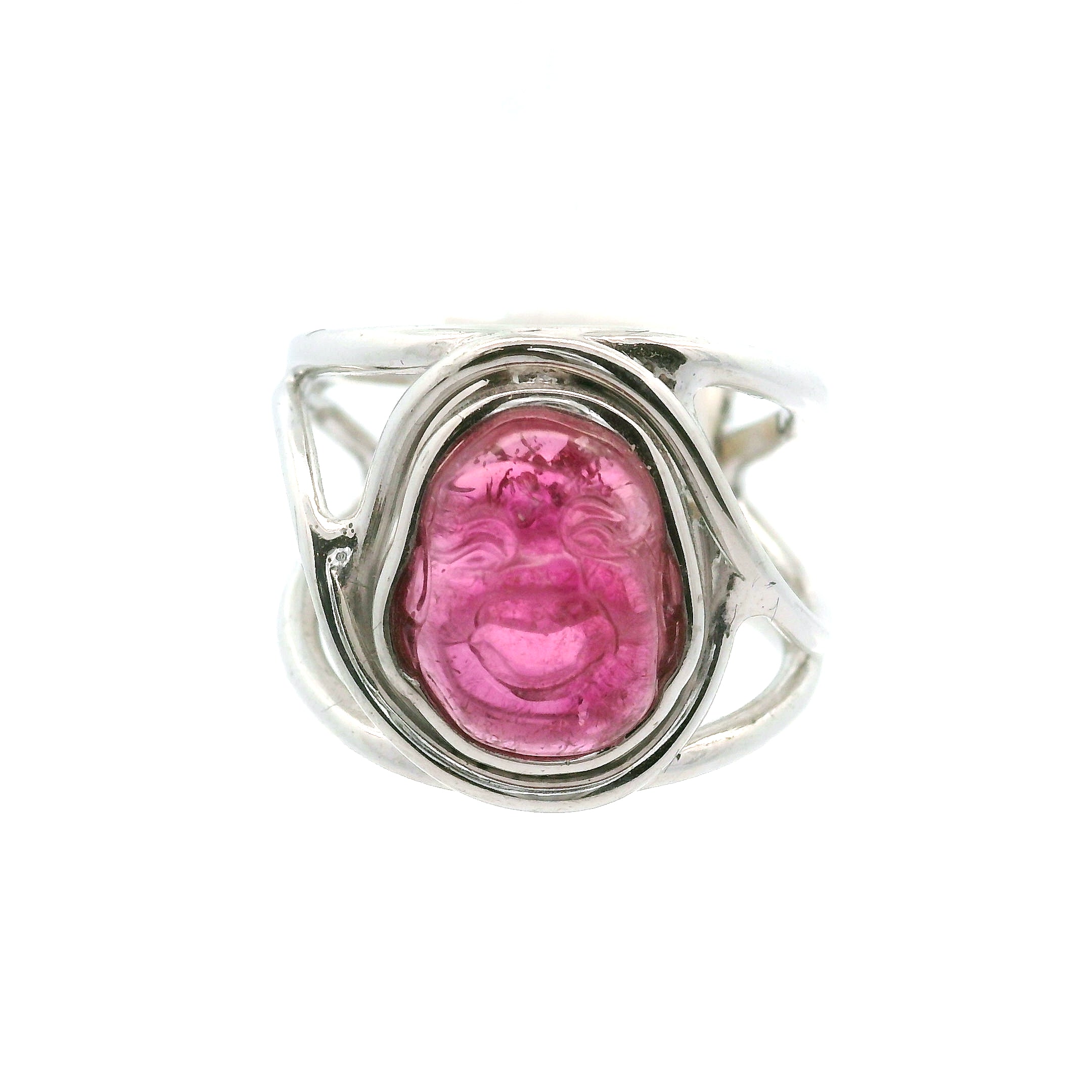 Pink Tourmaline Buddha Cuff Ring .925 Silver for Attracting Love, Harmony and Joy