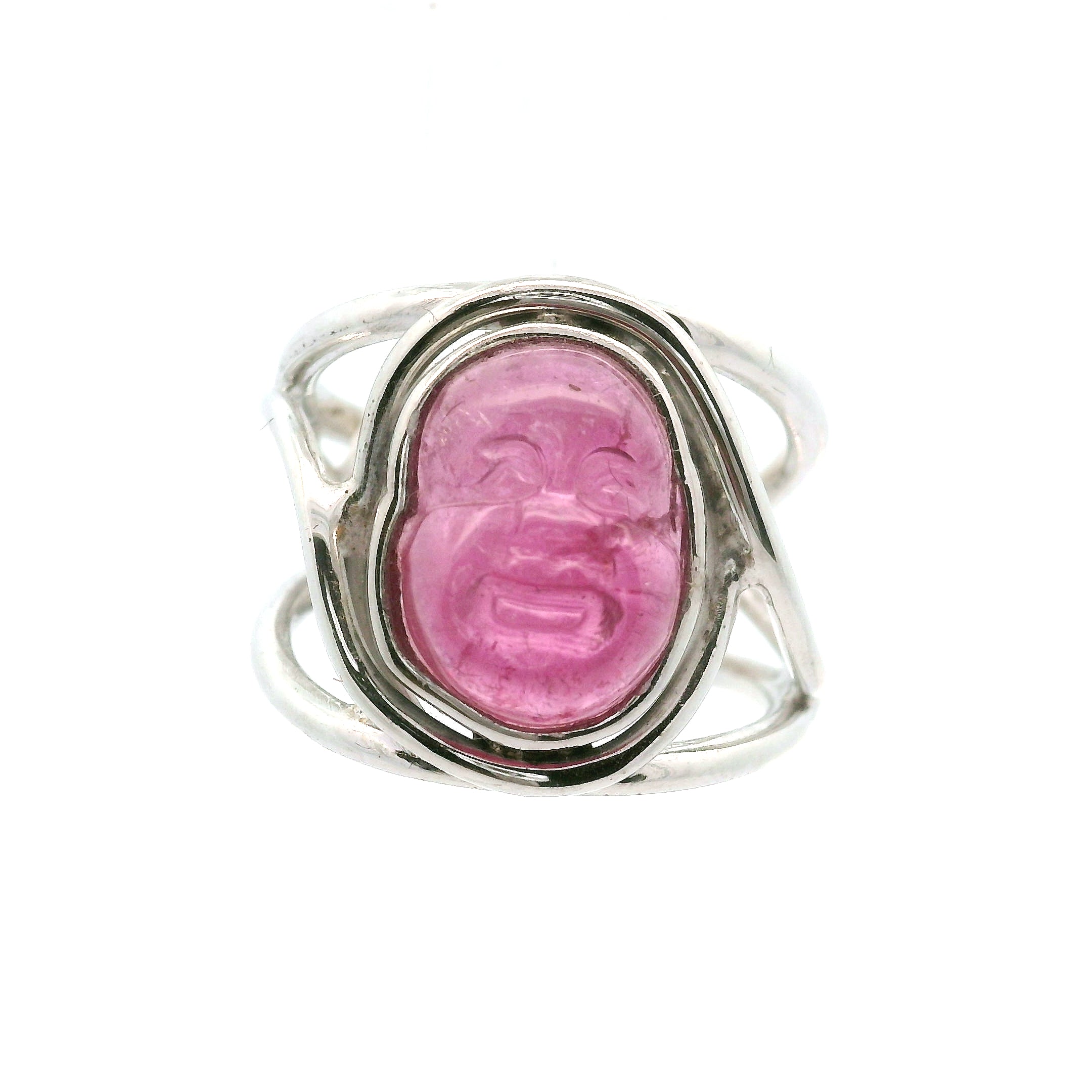 Pink Tourmaline Buddha Cuff Ring .925 Silver for Attracting Love, Harmony and Joy