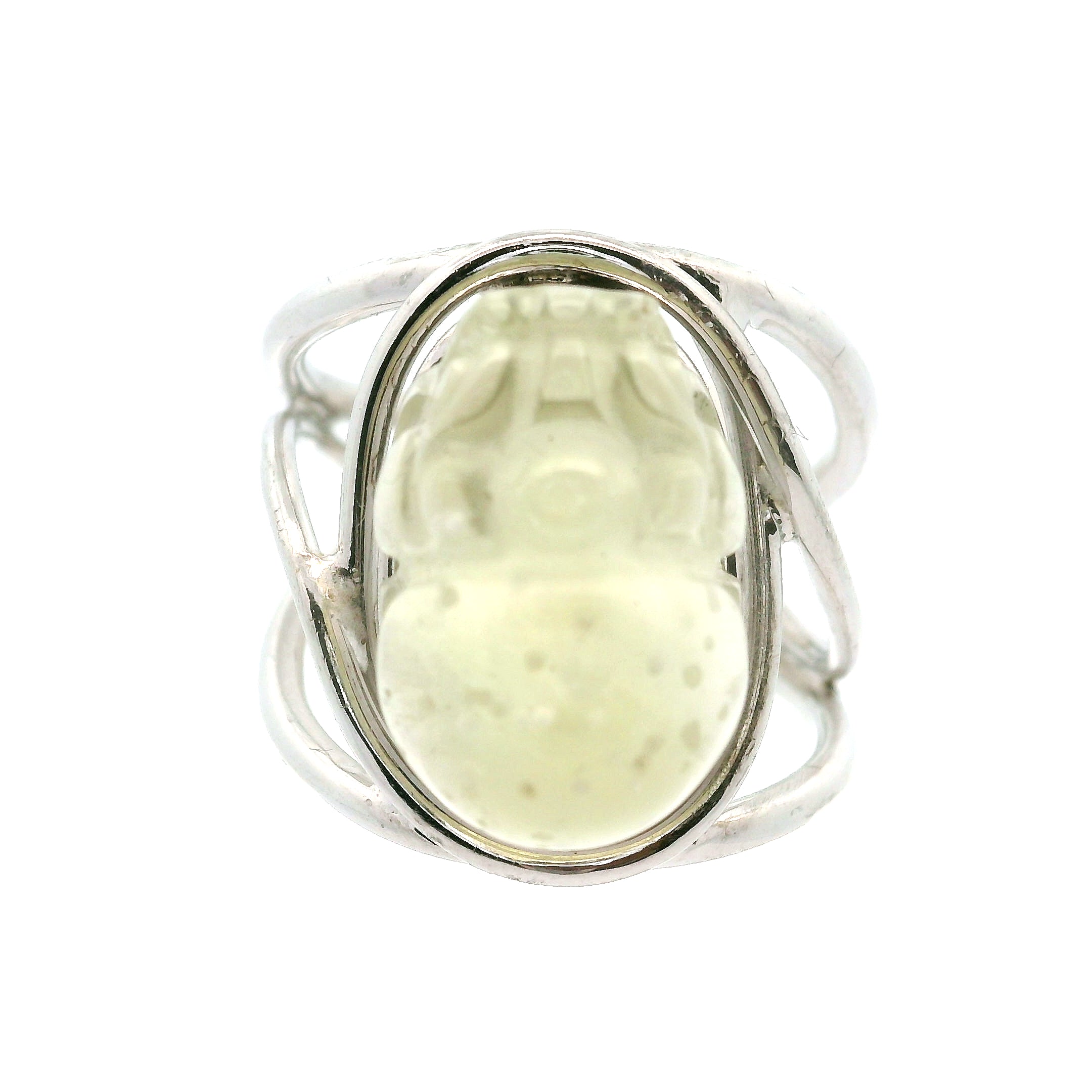 Libyan Desert Glass Pixchu Cuff Ring 925 Silver for Confidence and Personal Power