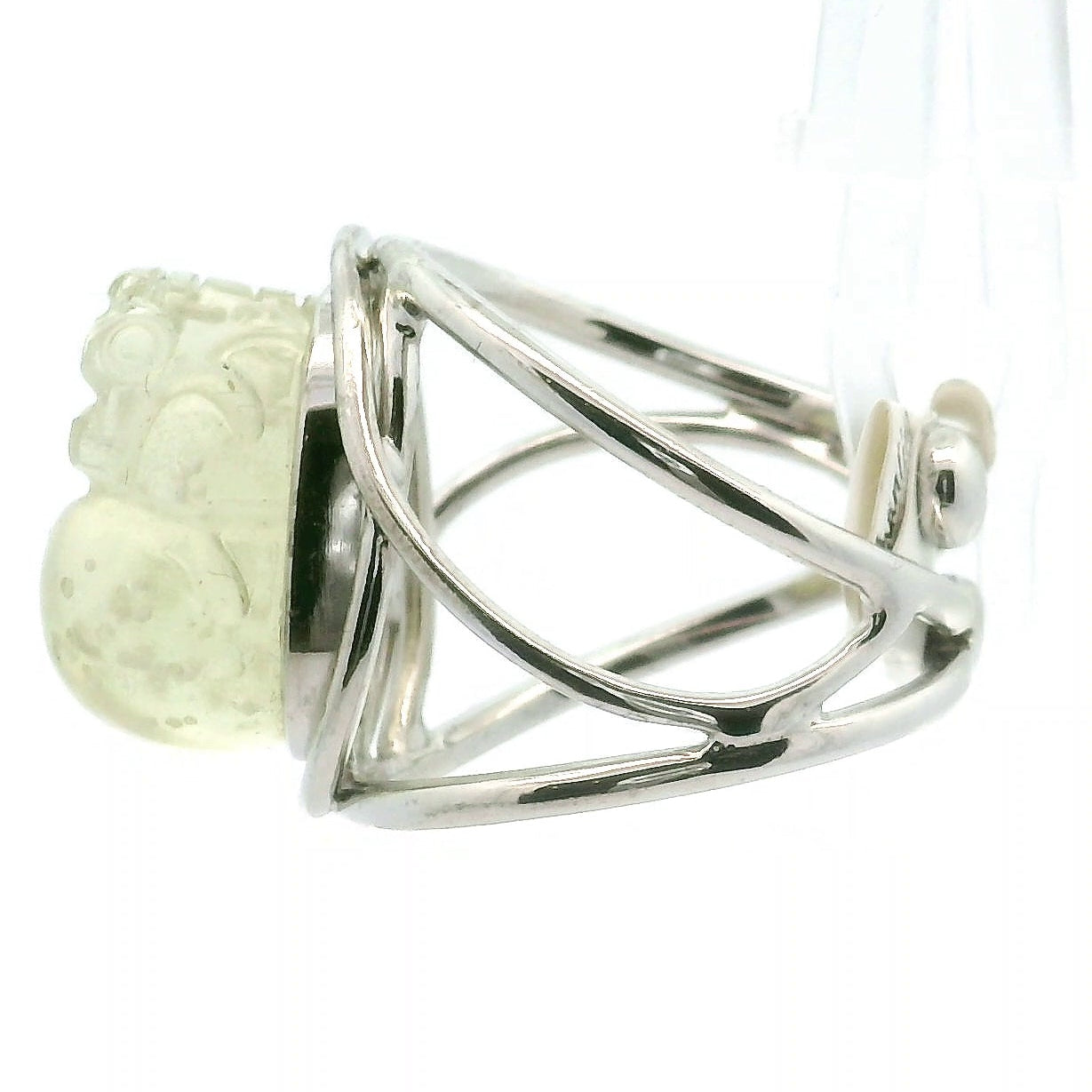 Libyan Desert Glass Pixchu Cuff Ring 925 Silver for Confidence and Personal Power