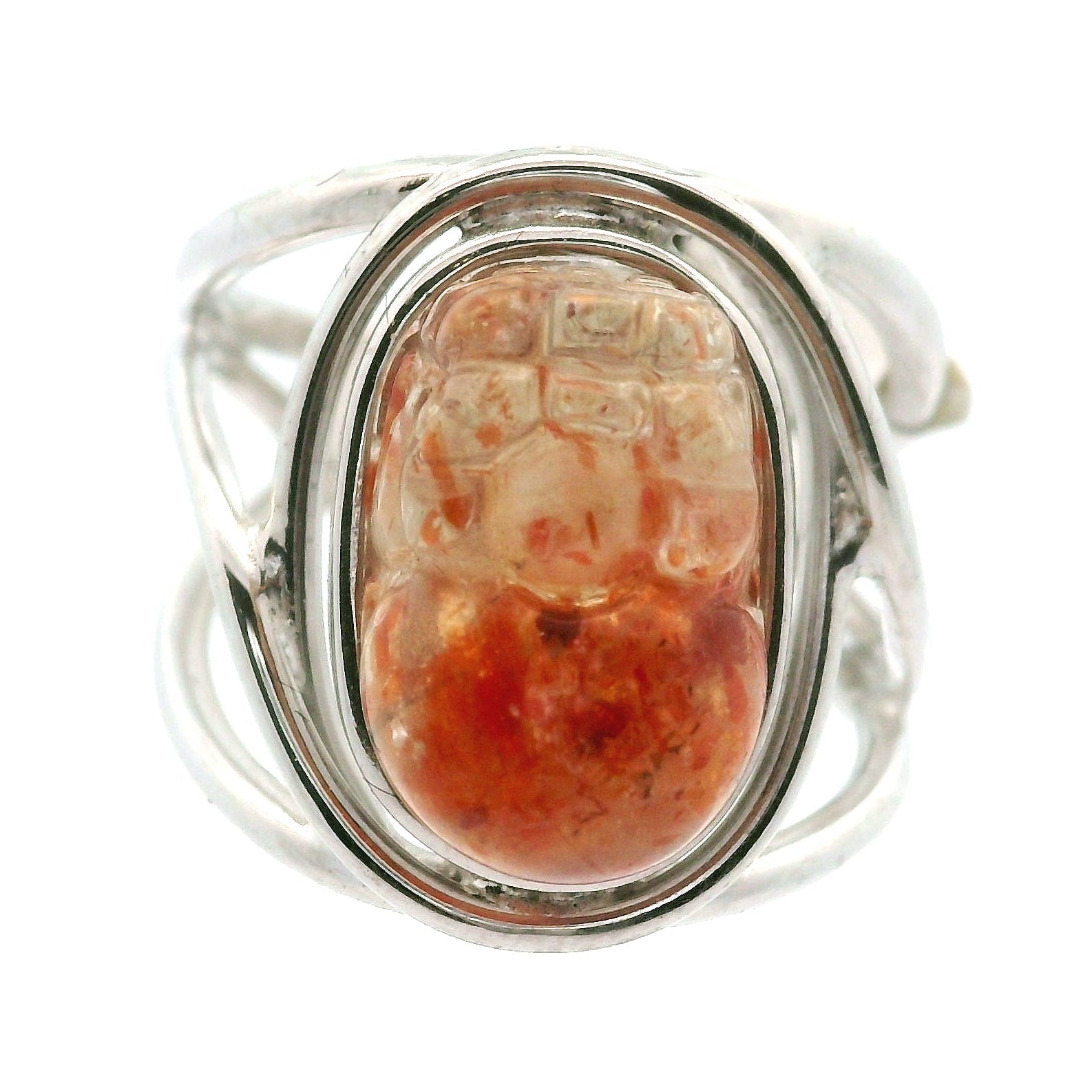 Sunstone Pixchu Cuff Ring .925 Silver for Joy and Vitality