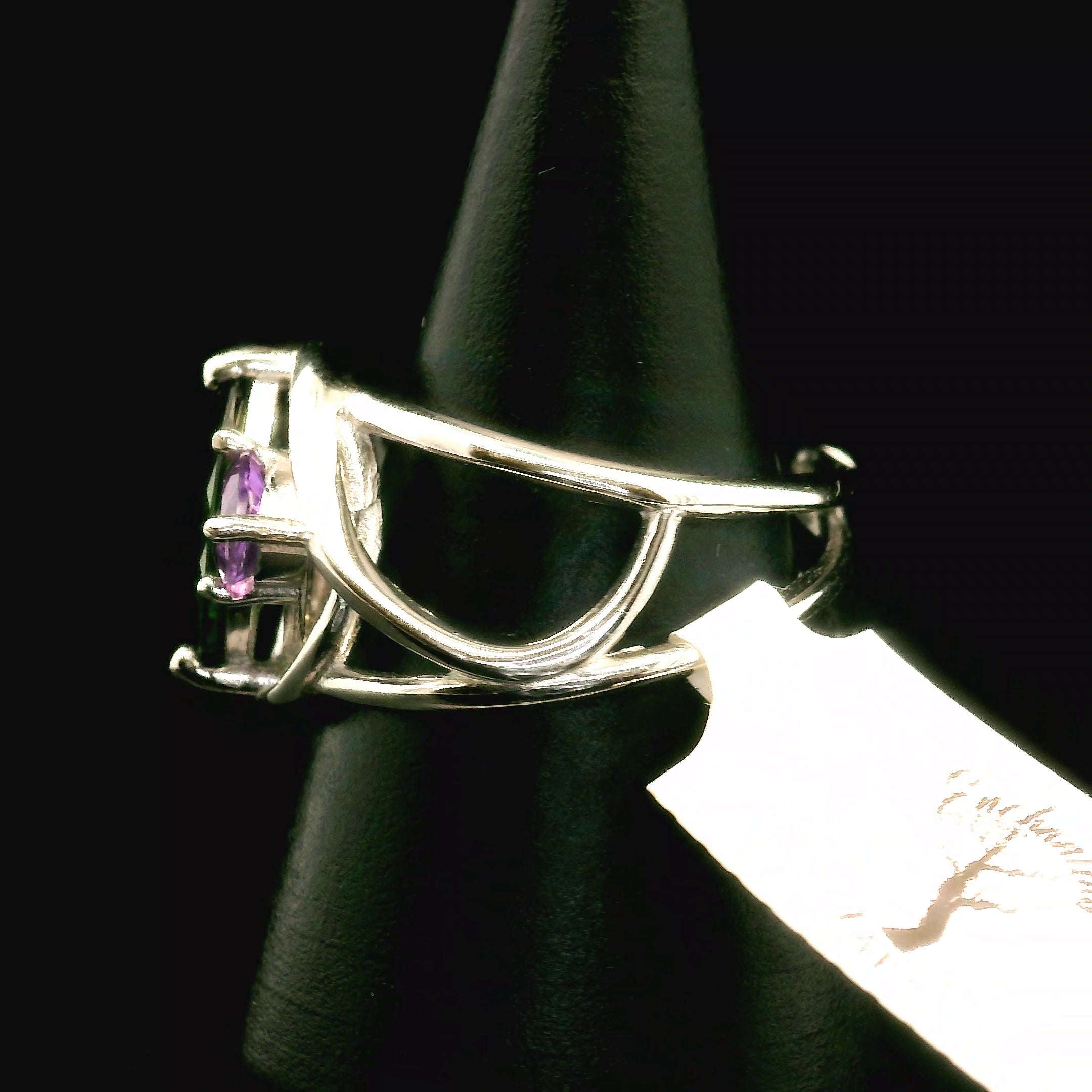 Chrome Diopside and Amethyst Ring Cuff Ring .925 Silver for Compassion, Emotional Healing and Global Healing