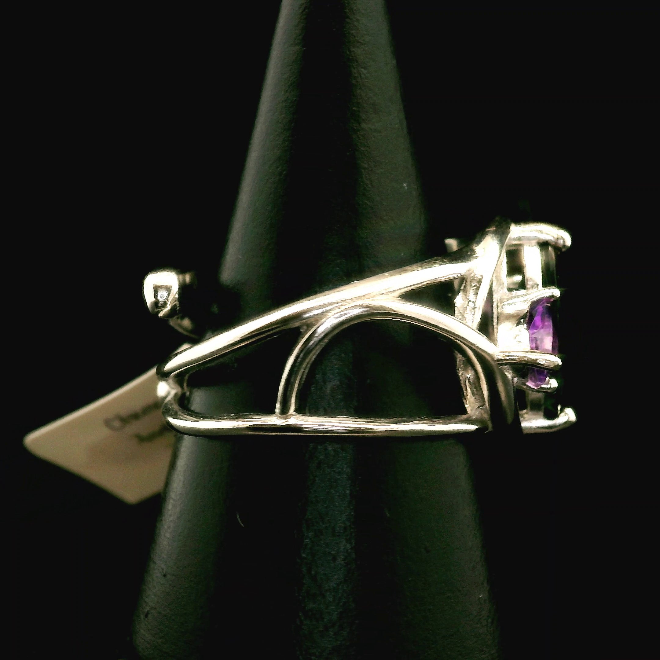 Chrome Diopside and Amethyst Ring Cuff Ring .925 Silver for Compassion, Emotional Healing and Global Healing