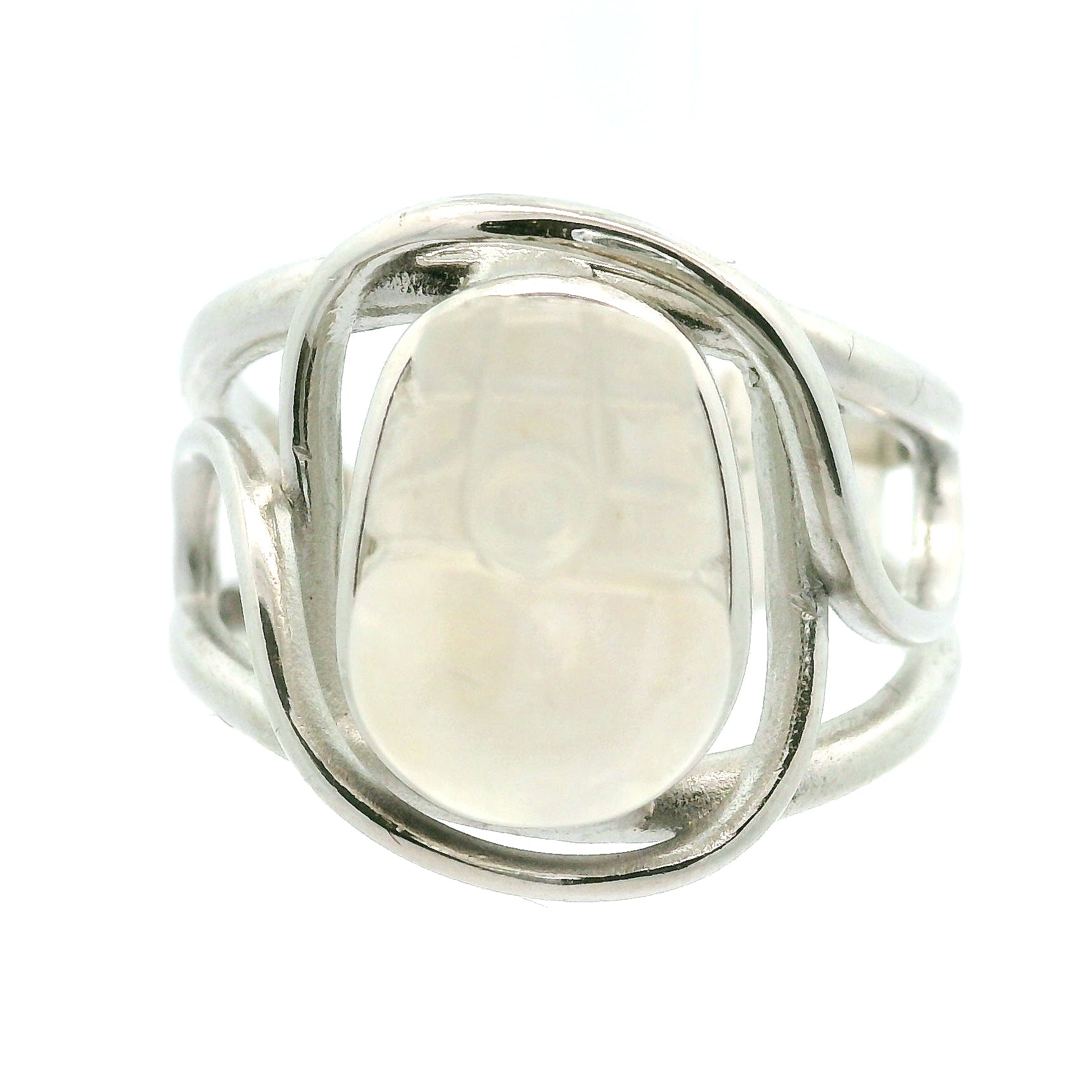Rainbow Moonstone Pixchu Cuff Ring .925 Silver for New Beginnings, Protection and Manifestation