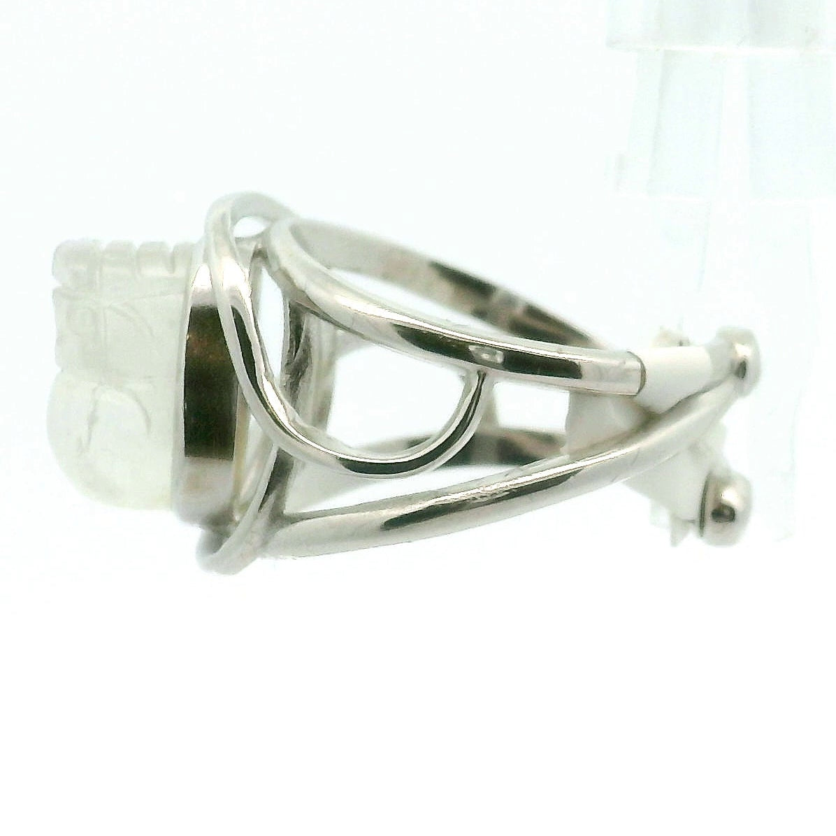 Rainbow Moonstone Pixchu Cuff Ring .925 Silver for New Beginnings, Protection and Manifestation