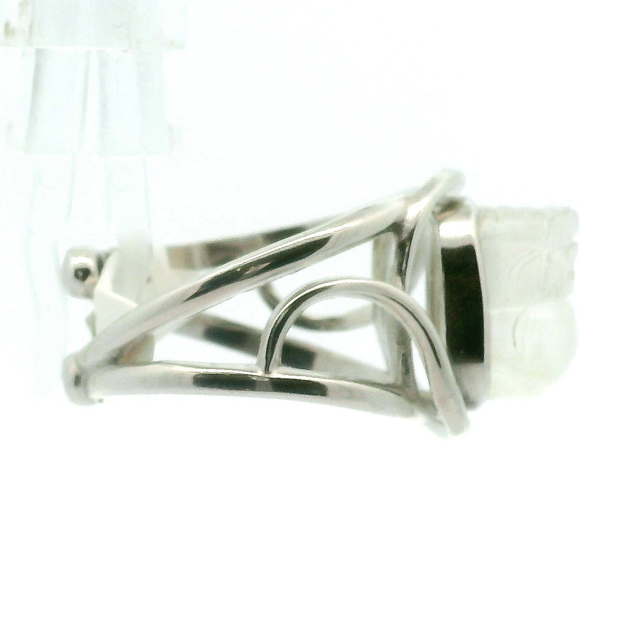 Rainbow Moonstone Pixchu Cuff Ring .925 Silver for New Beginnings, Protection and Manifestation