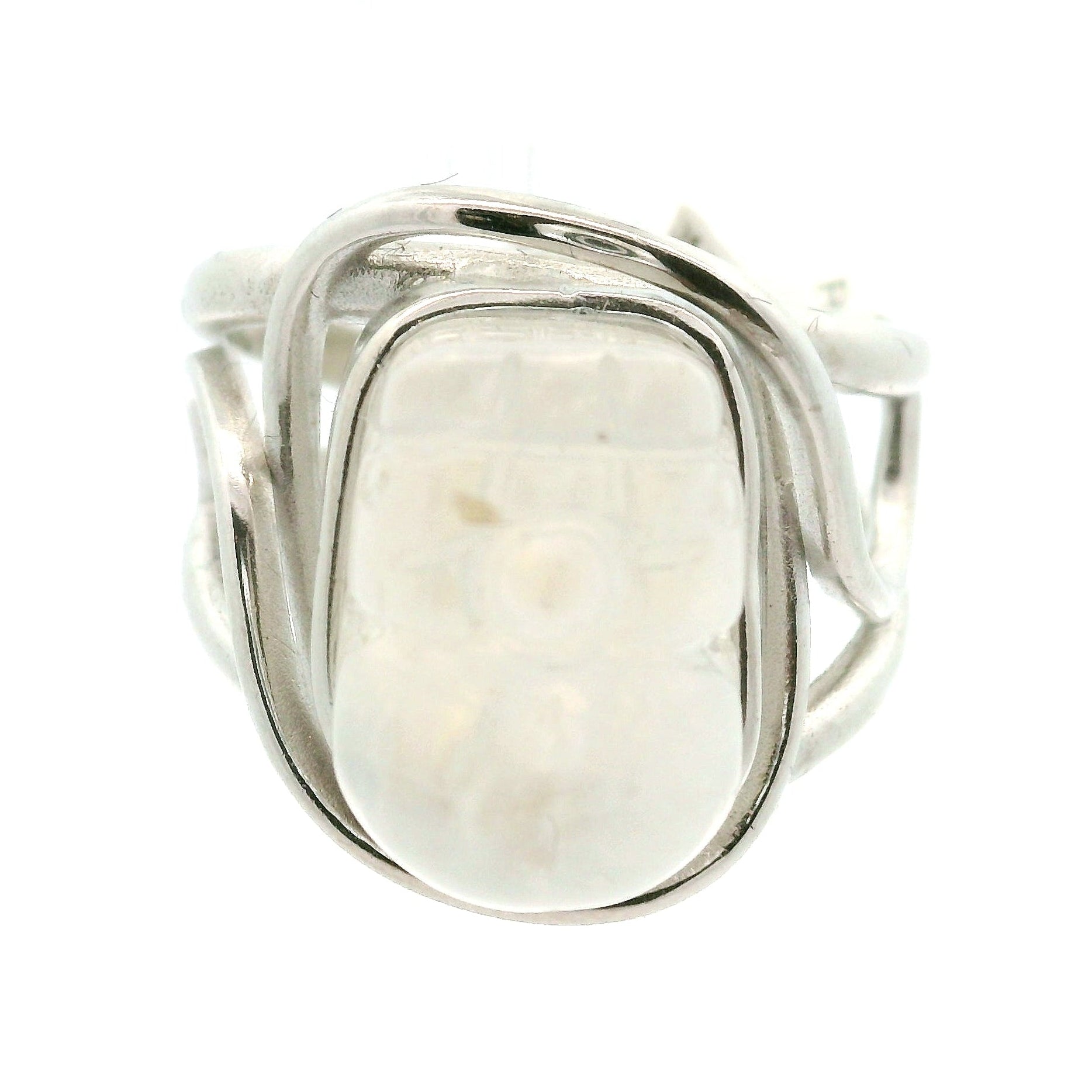 Rainbow Moonstone Pixchu Cuff Ring .925 Silver for New Beginnings, Protection and Manifestation