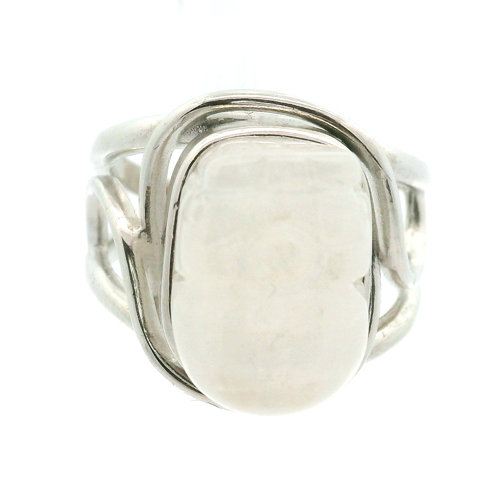 Rainbow Moonstone Pixchu Cuff Ring .925 Silver for New Beginnings, Protection and Manifestation