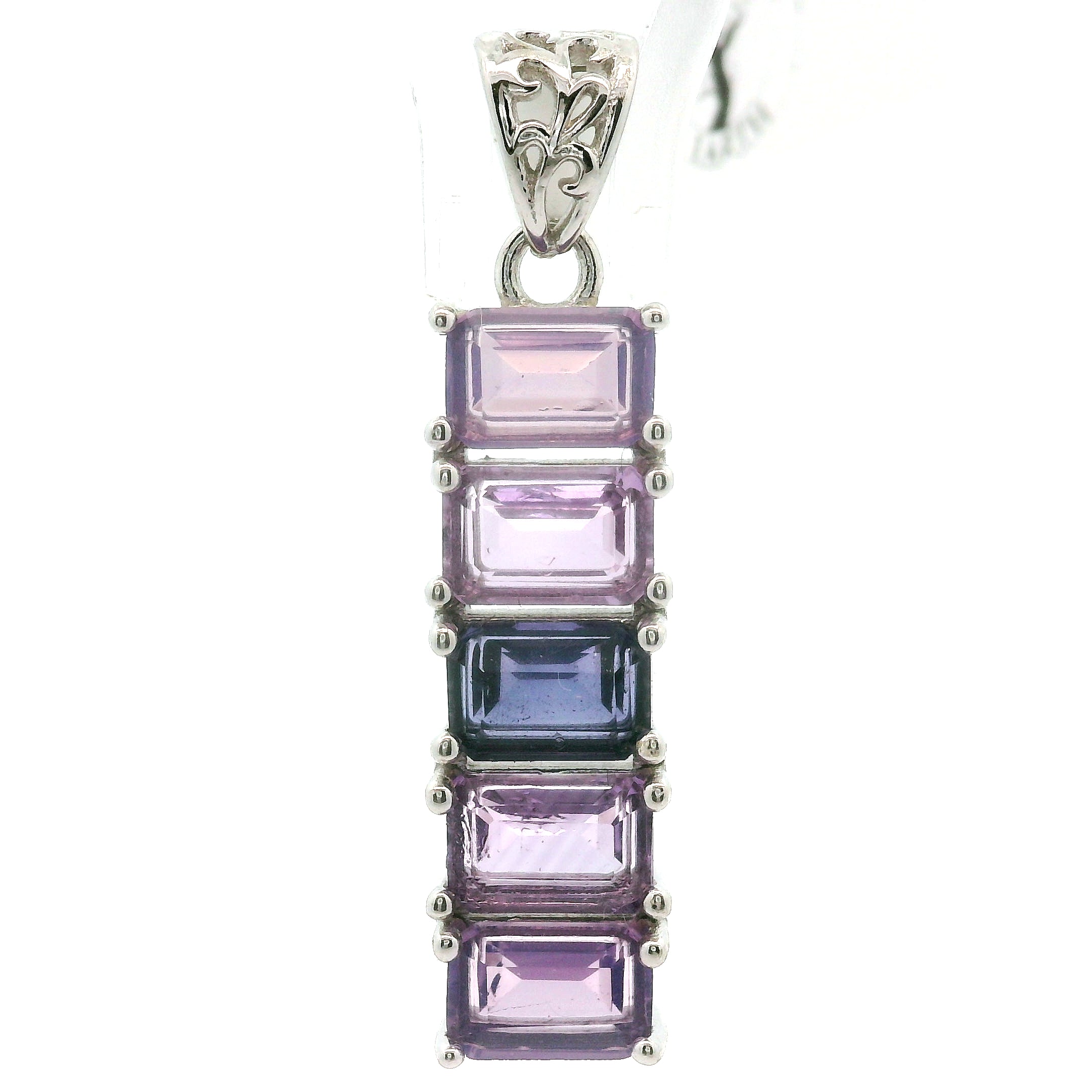 Multi Stone Emerald Cut Stacker Pendant .925 Silver for Healing, Intention Setting and Manifesting your Desires