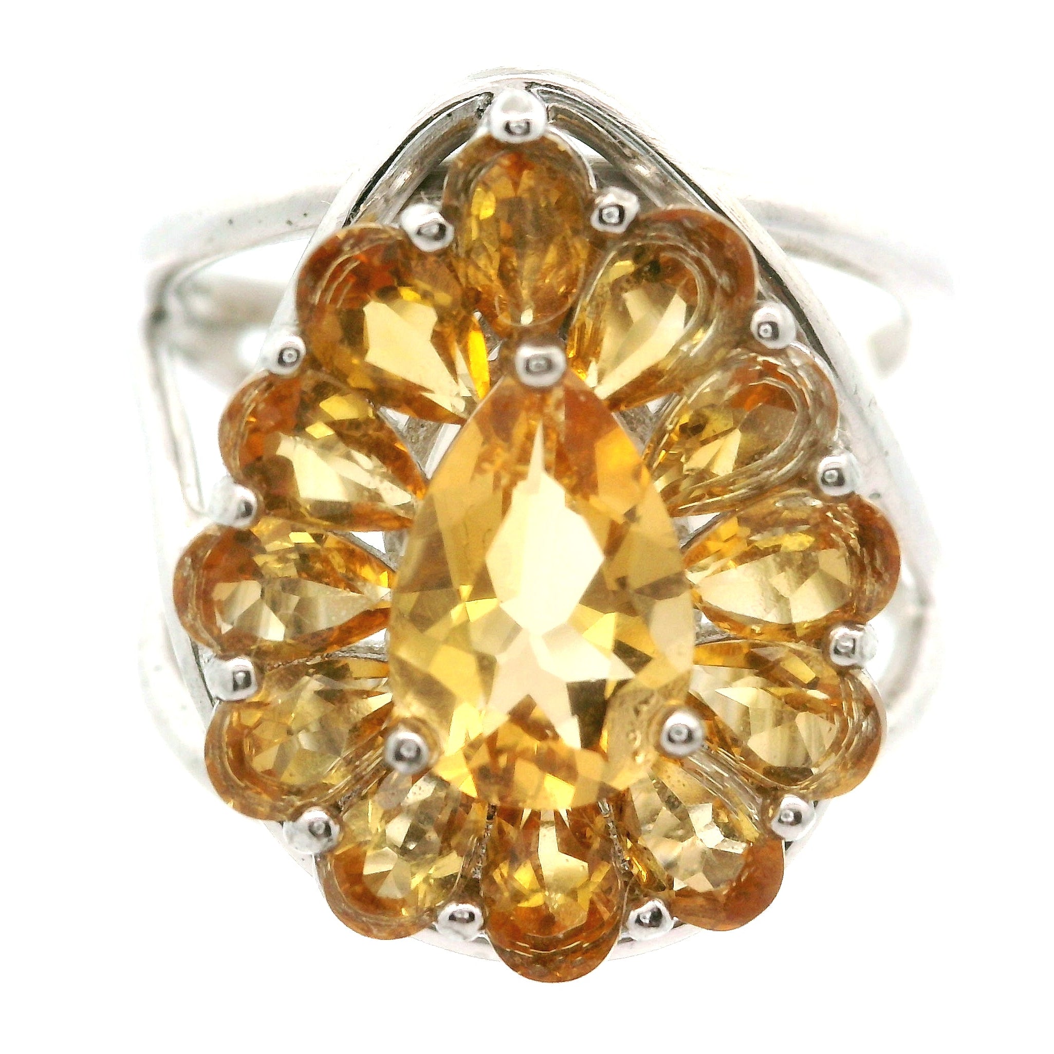 Citrine Pavé Cuff Ring .925 Silver for Prosperity and Joy
