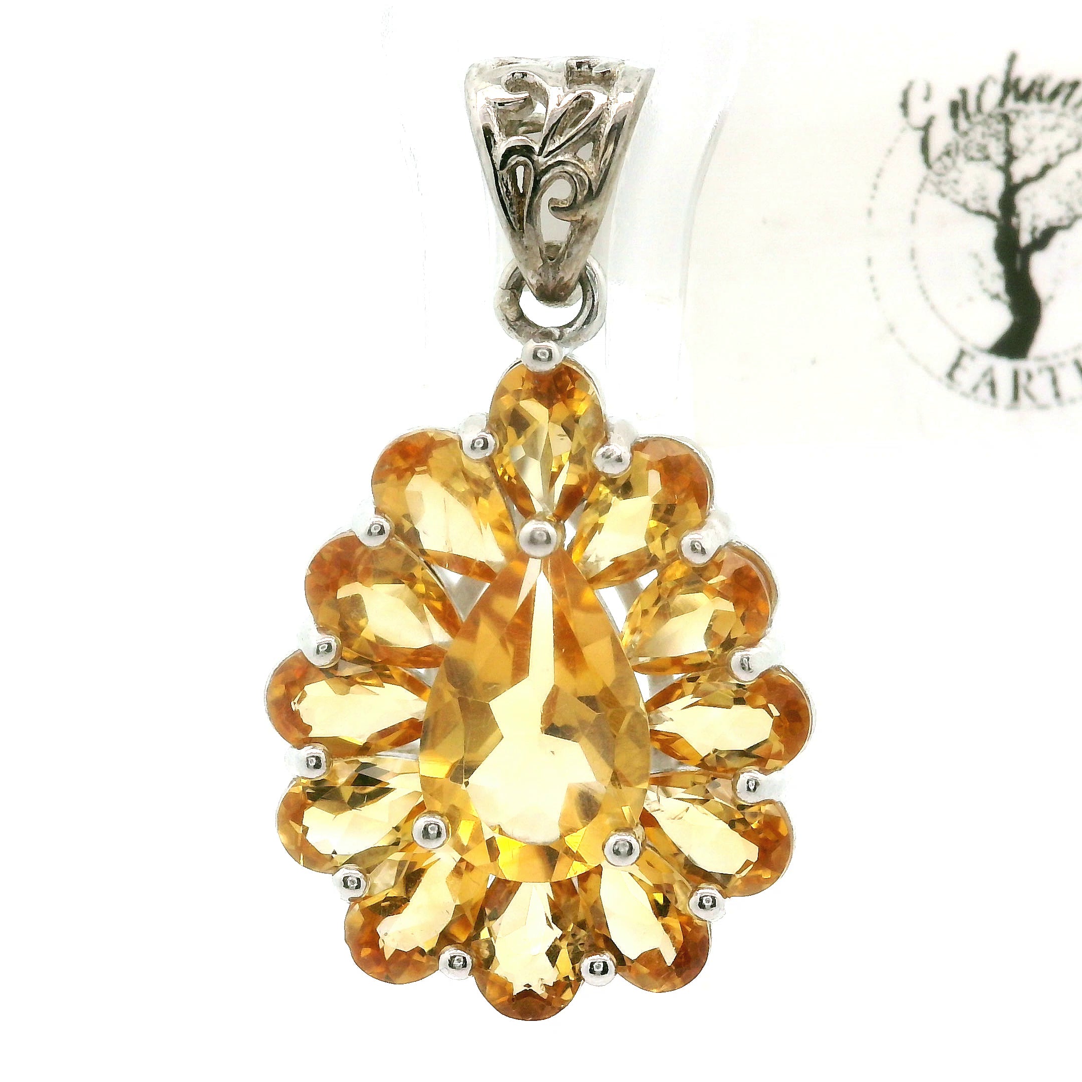 Citrine Pavé Pendant .925 Silver for Prosperity and Joy