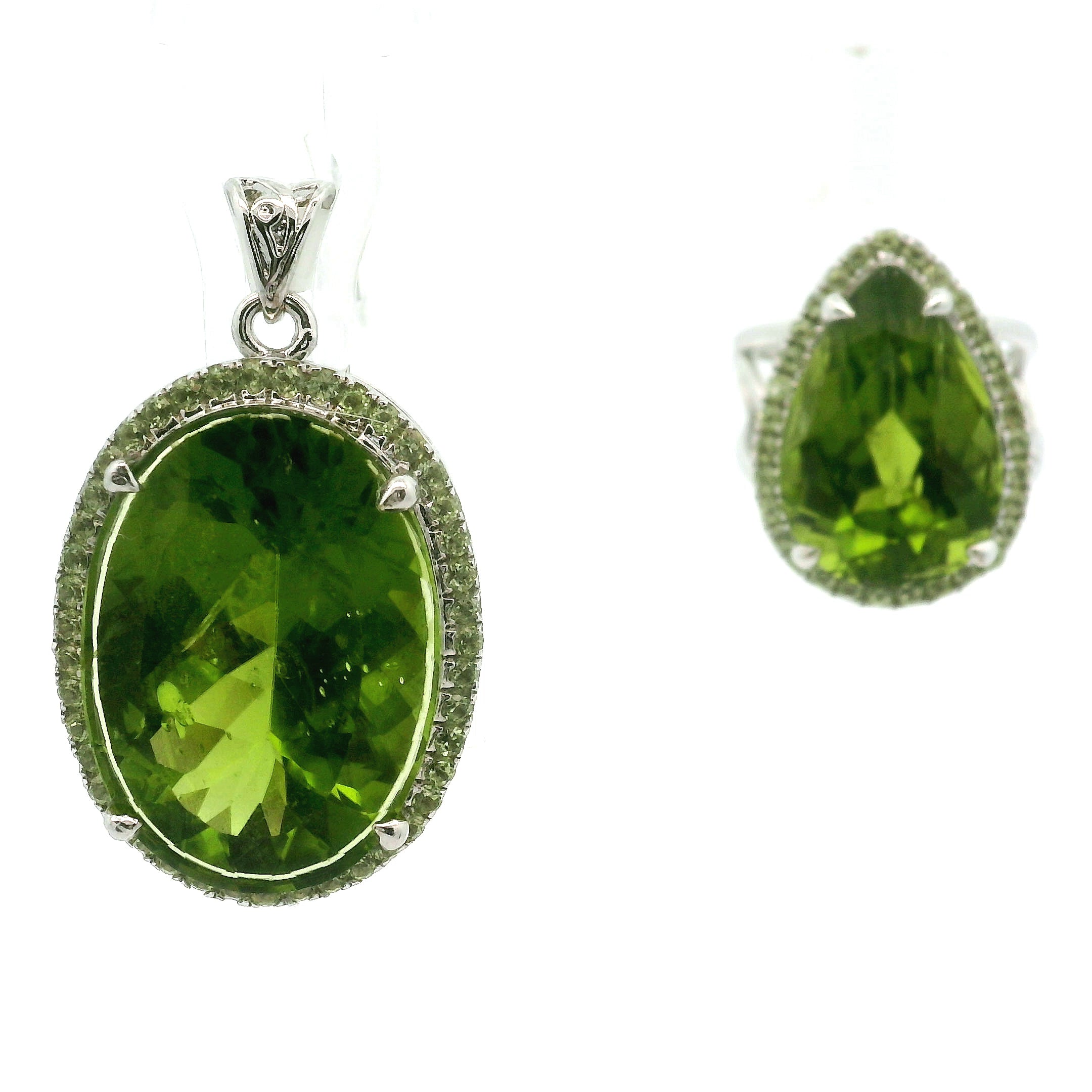 Peridot Pavé Cuff Ring and Pendant .925 Silver for Luck and Prosperity
