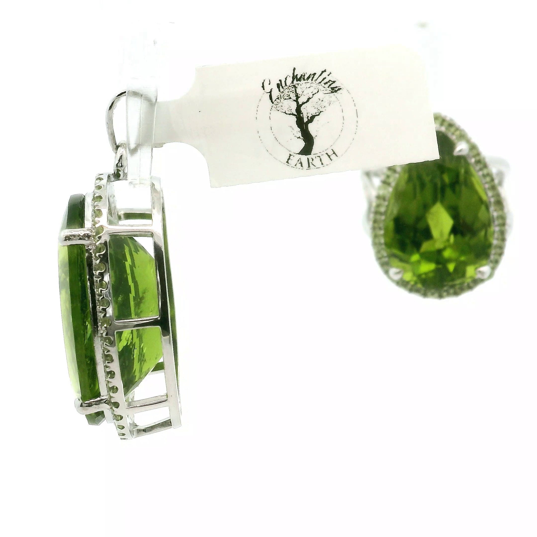 Peridot Pavé Cuff Ring and Pendant .925 Silver for Luck and Prosperity