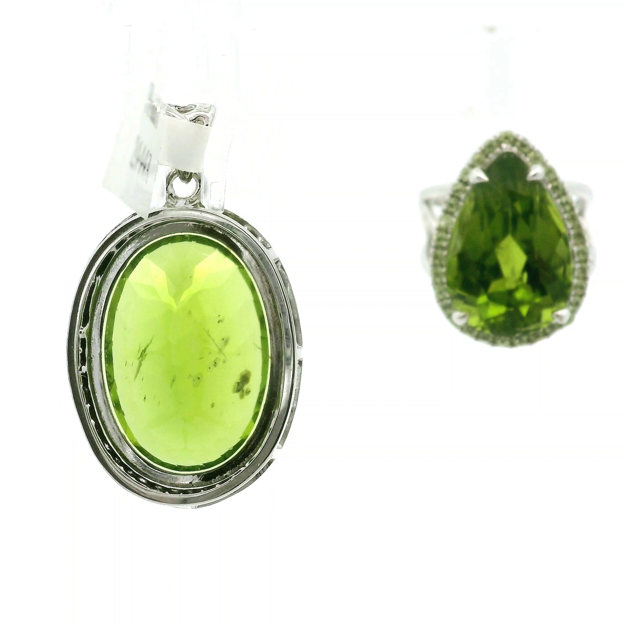 Peridot Pavé Cuff Ring and Pendant .925 Silver for Luck and Prosperity