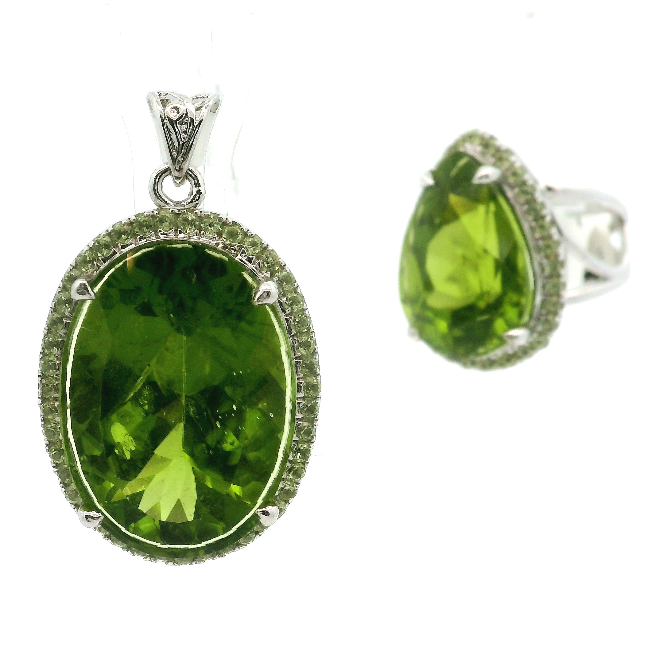 Peridot Pavé Cuff Ring and Pendant .925 Silver for Luck and Prosperity