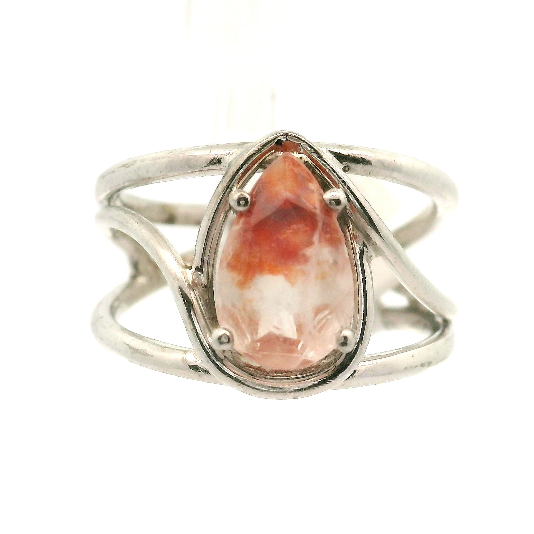 Pink Koi Quartz Cuff Ring .925 Sterling Silver for Spiritual Transformation
