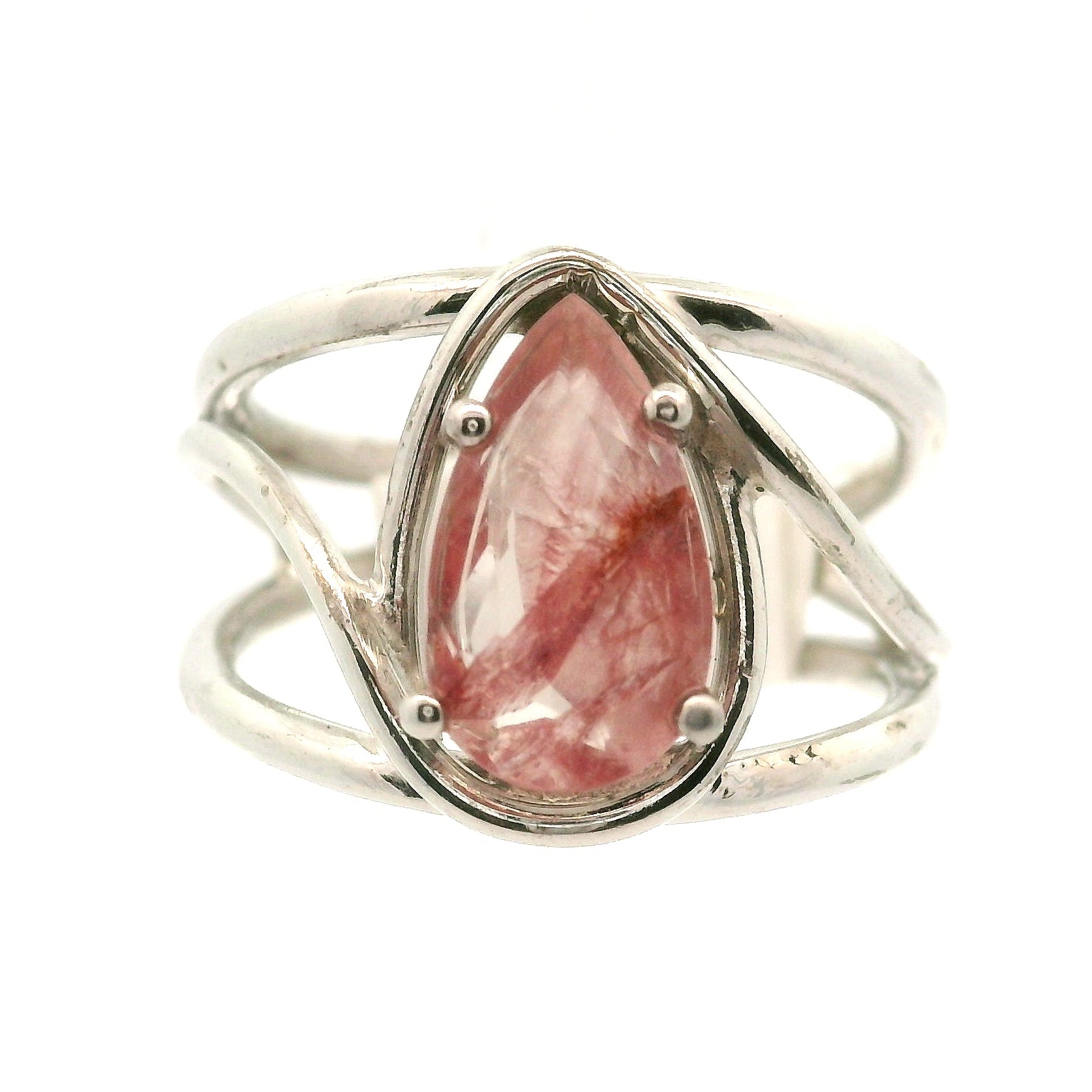 Pink Koi Quartz Cuff Ring .925 Sterling Silver for Spiritual Transformation