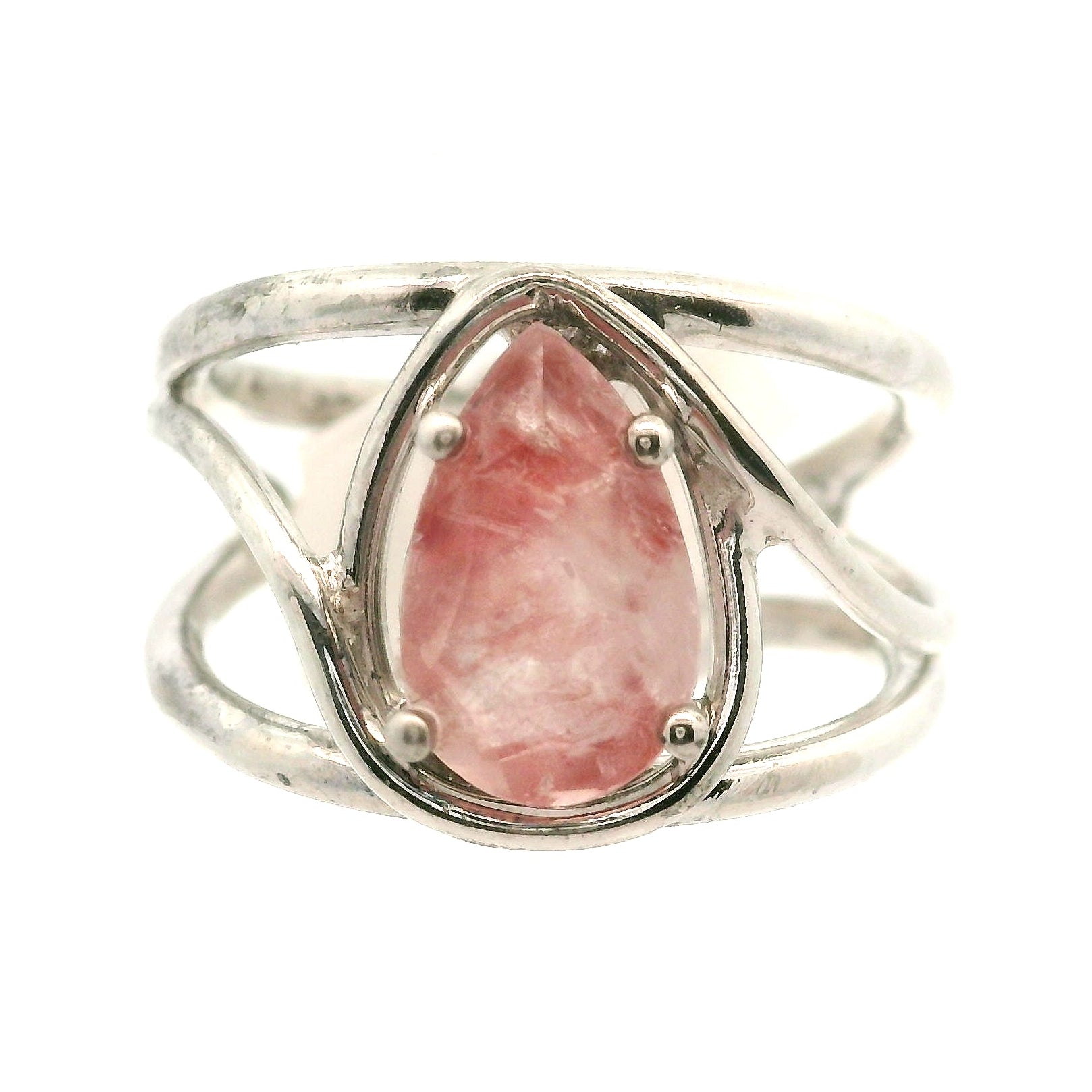 Pink Koi Quartz Cuff Ring .925 Sterling Silver for Spiritual Transformation