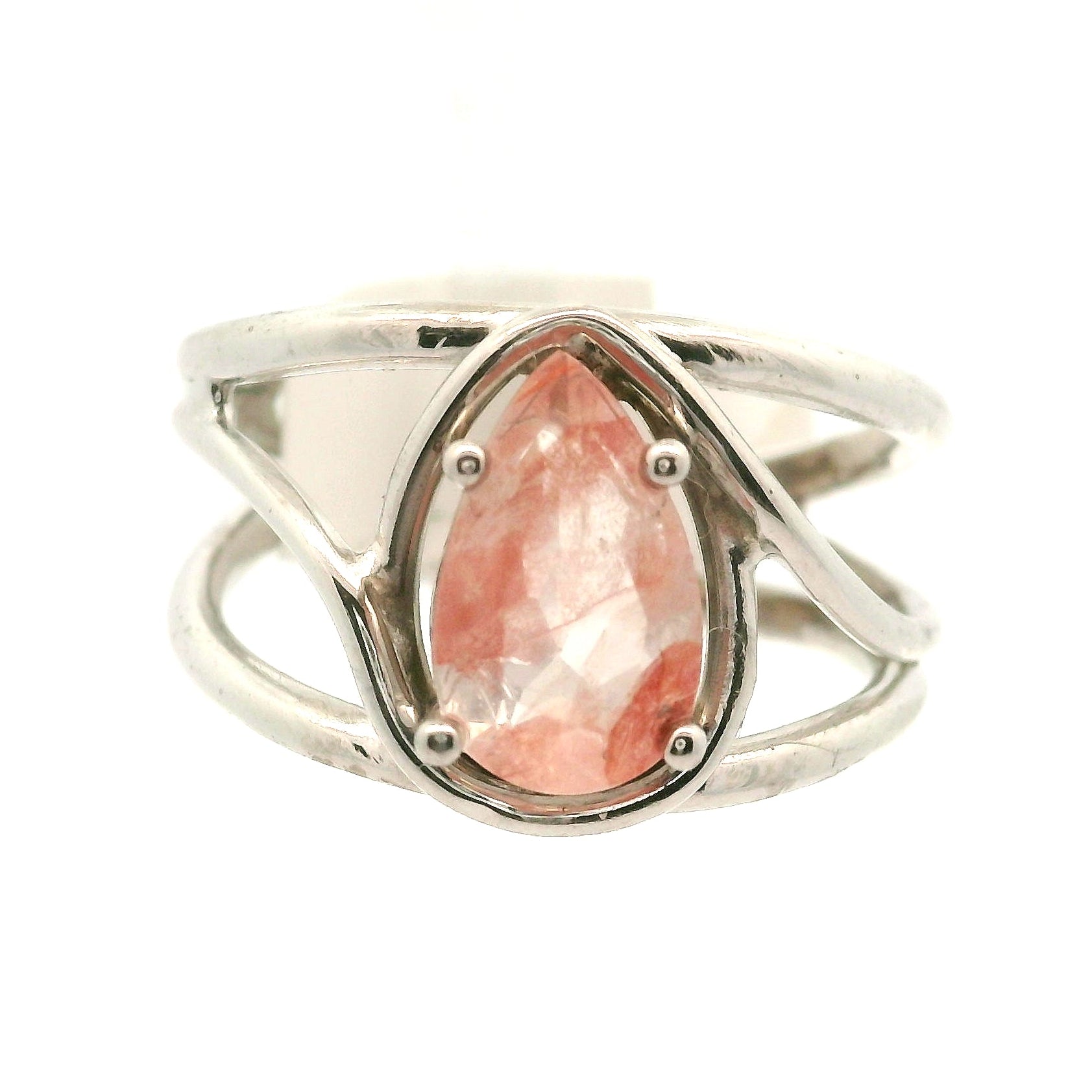 Pink Koi Quartz Cuff Ring .925 Sterling Silver for Spiritual Transformation