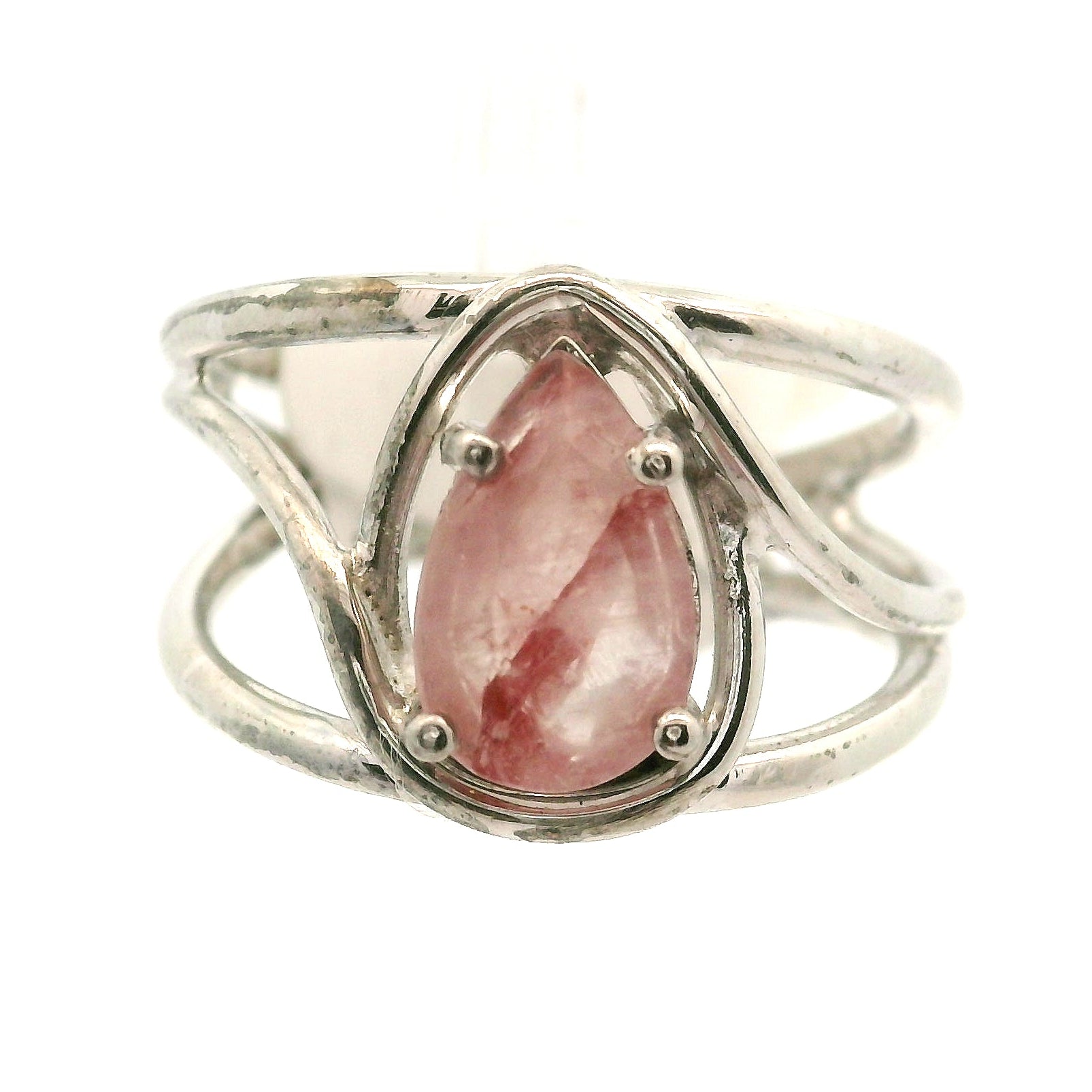 Pink Koi Quartz Cuff Ring .925 Sterling Silver for Spiritual Transformation