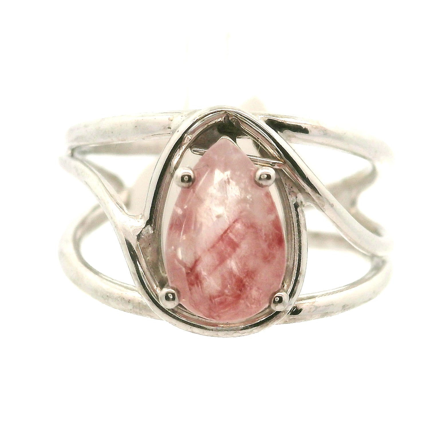 Pink Koi Quartz Cuff Ring .925 Sterling Silver for Spiritual Transformation