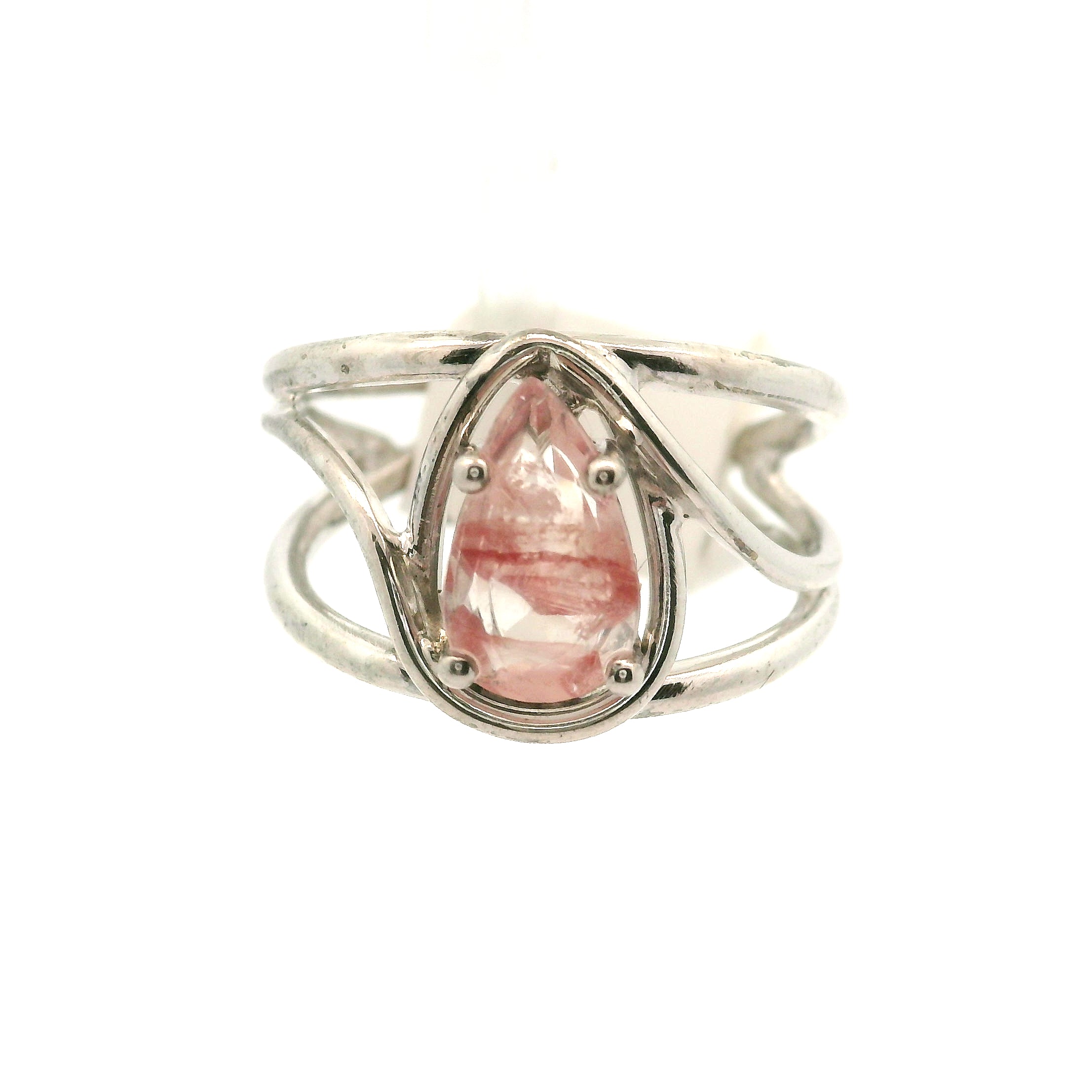 Pink Koi Quartz Cuff Ring .925 Sterling Silver for Spiritual Transformation