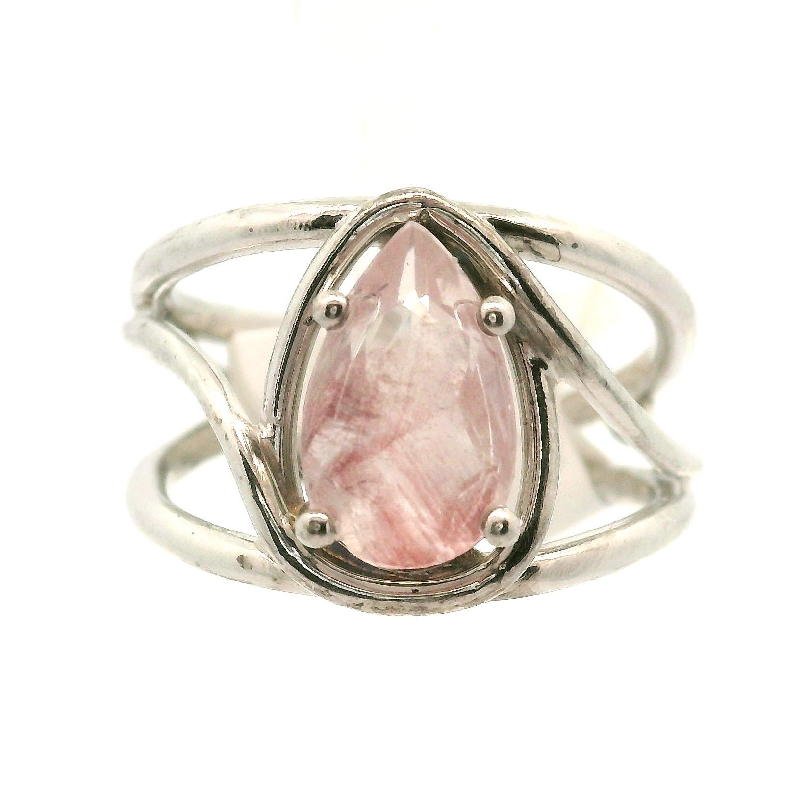 Pink Koi Quartz Cuff Ring .925 Sterling Silver for Spiritual Transformation
