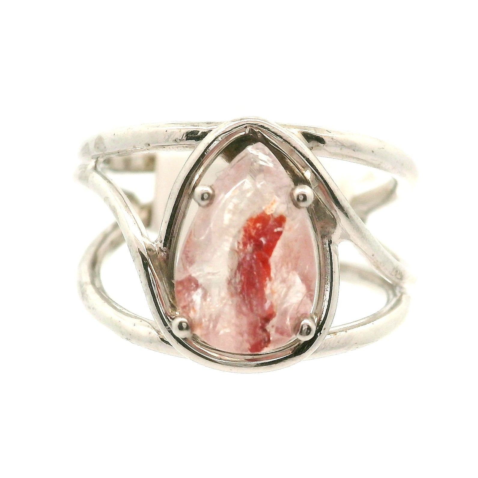 Pink Koi Quartz Cuff Ring .925 Sterling Silver for Spiritual Transformation