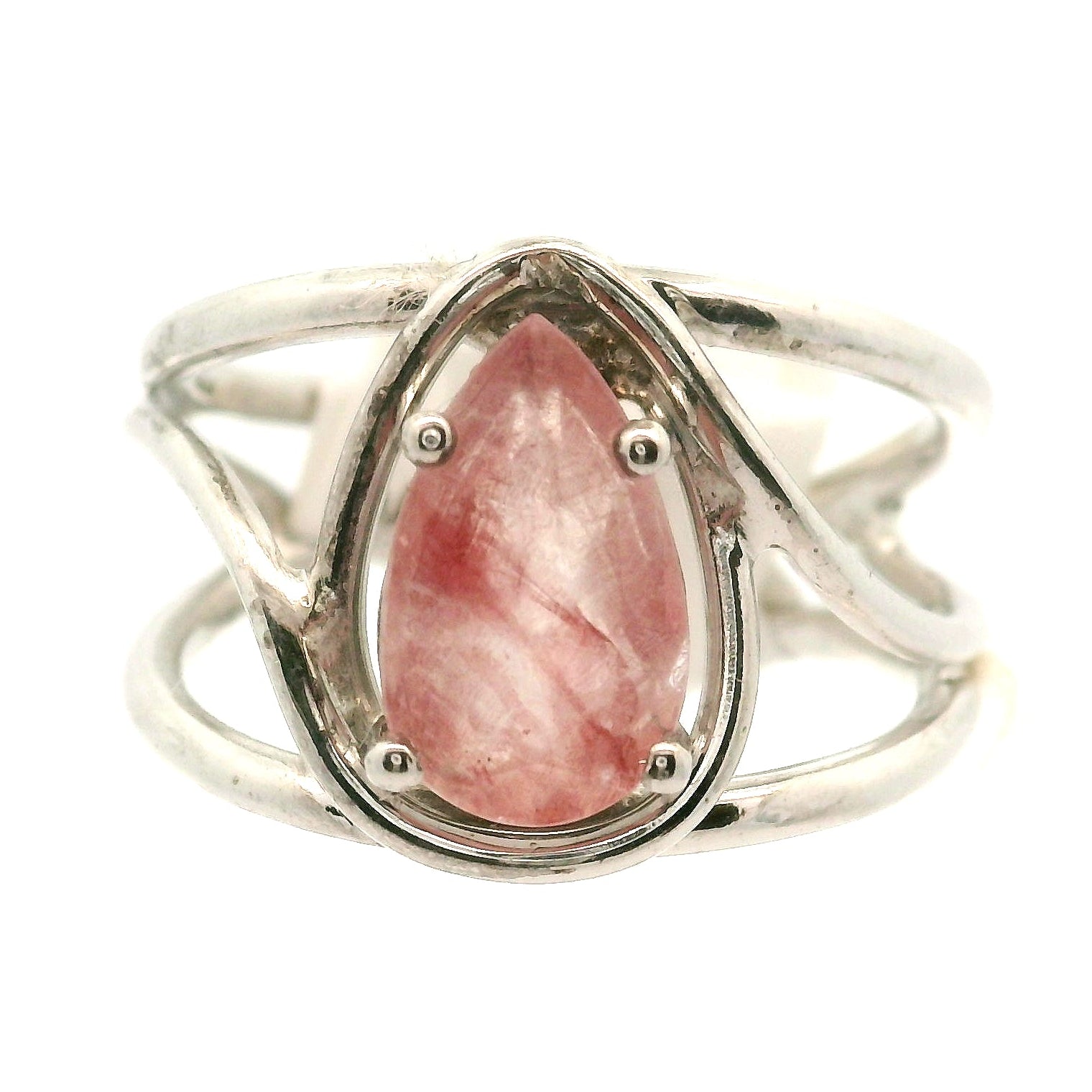 Pink Koi Quartz Cuff Ring .925 Sterling Silver for Spiritual Transformation