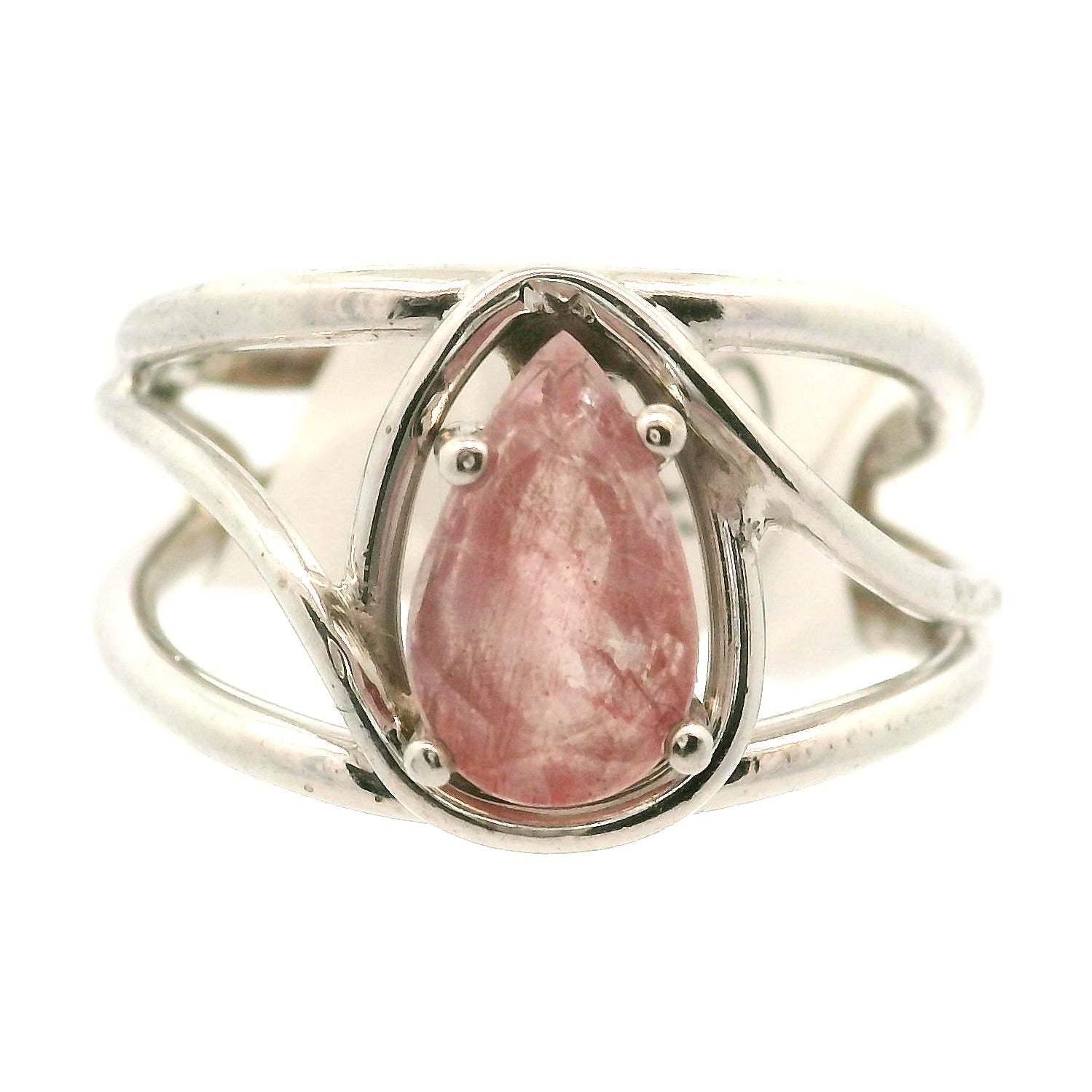 Pink Koi Quartz Cuff Ring .925 Sterling Silver for Spiritual Transformation