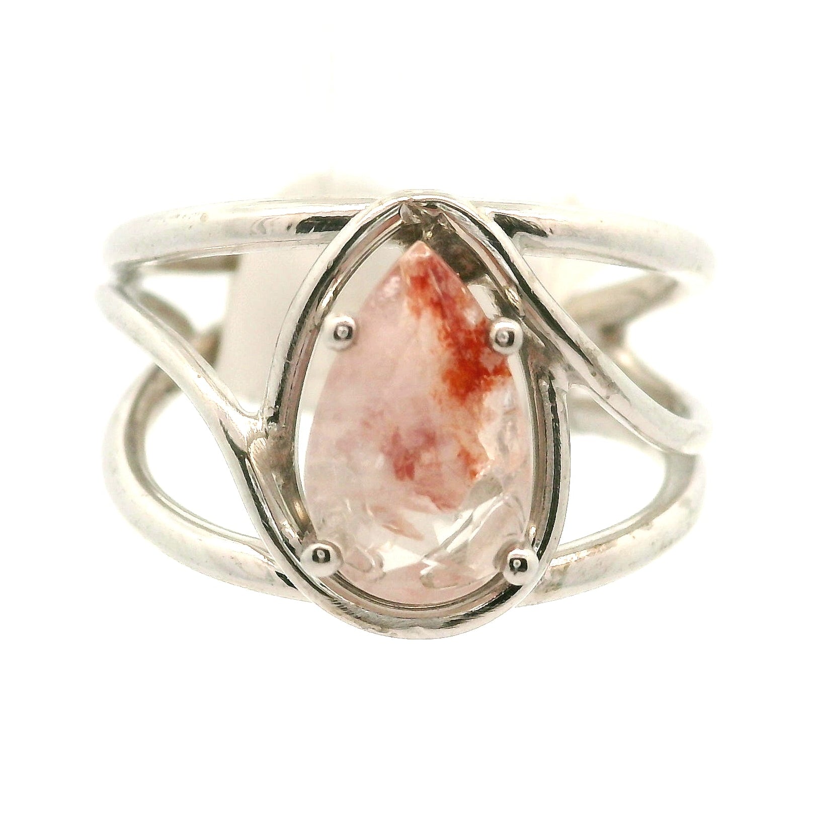 Pink Koi Quartz Cuff Ring .925 Sterling Silver for Spiritual Transformation