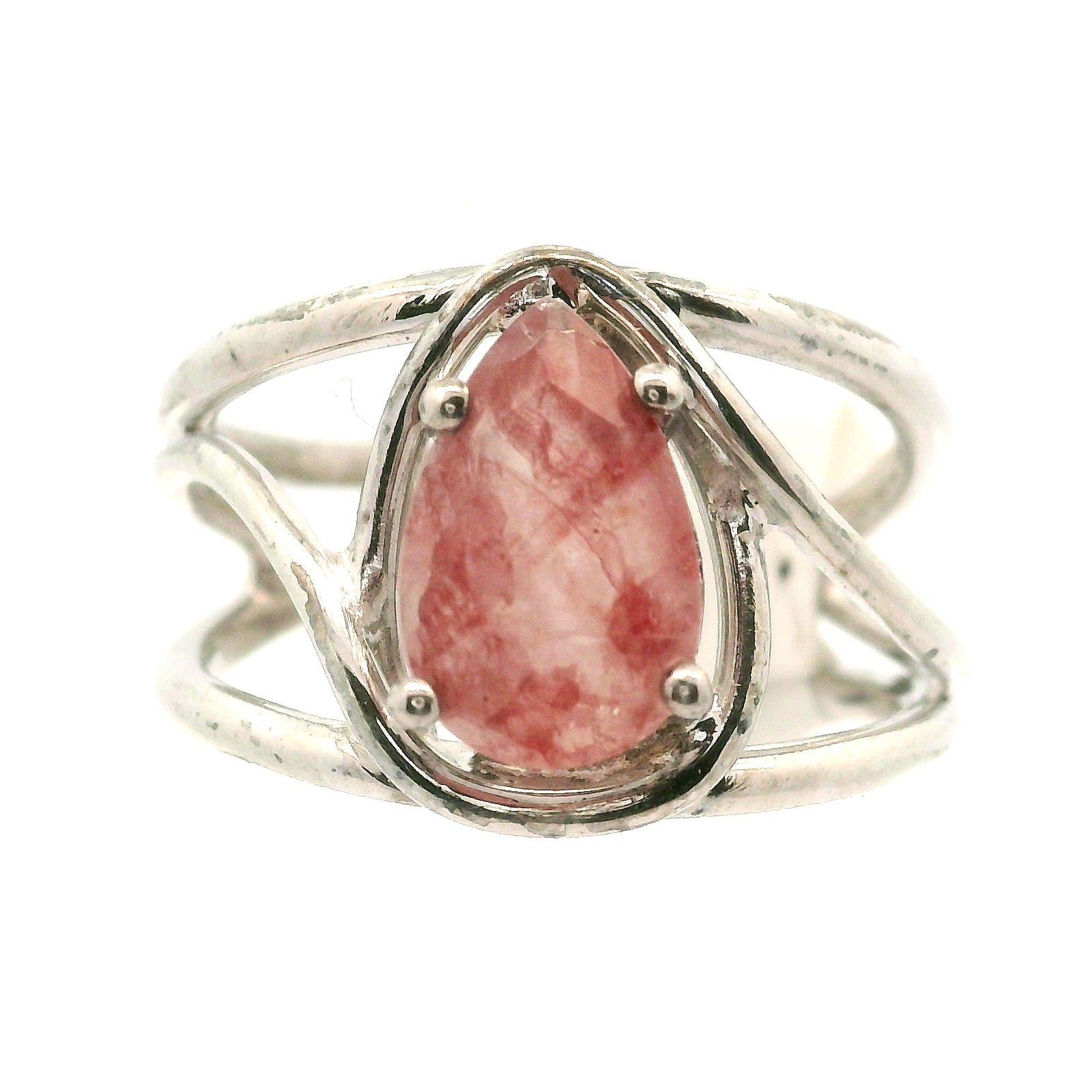 Pink Koi Quartz Cuff Ring .925 Sterling Silver for Spiritual Transformation