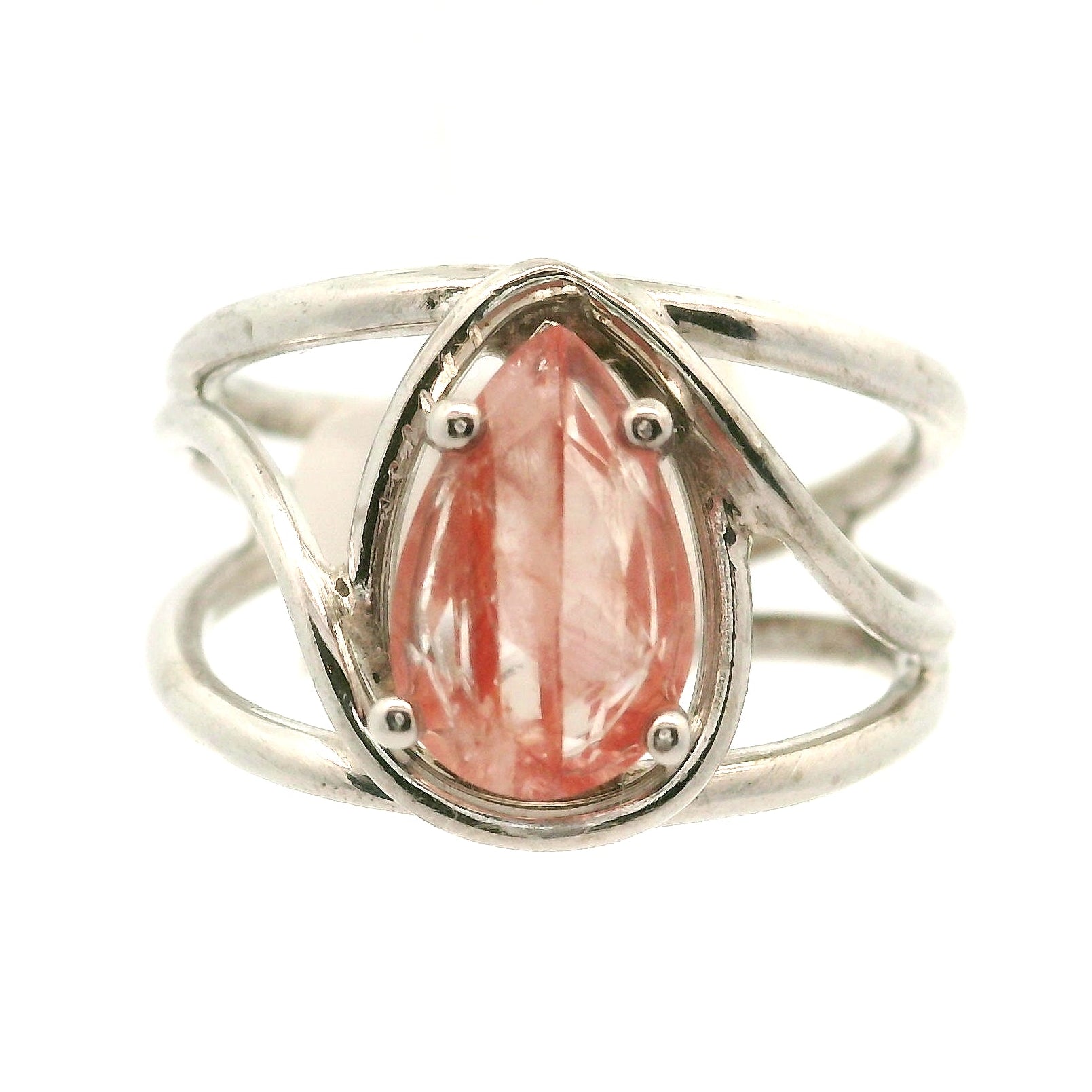 Pink Koi Quartz Cuff Ring .925 Sterling Silver for Spiritual Transformation