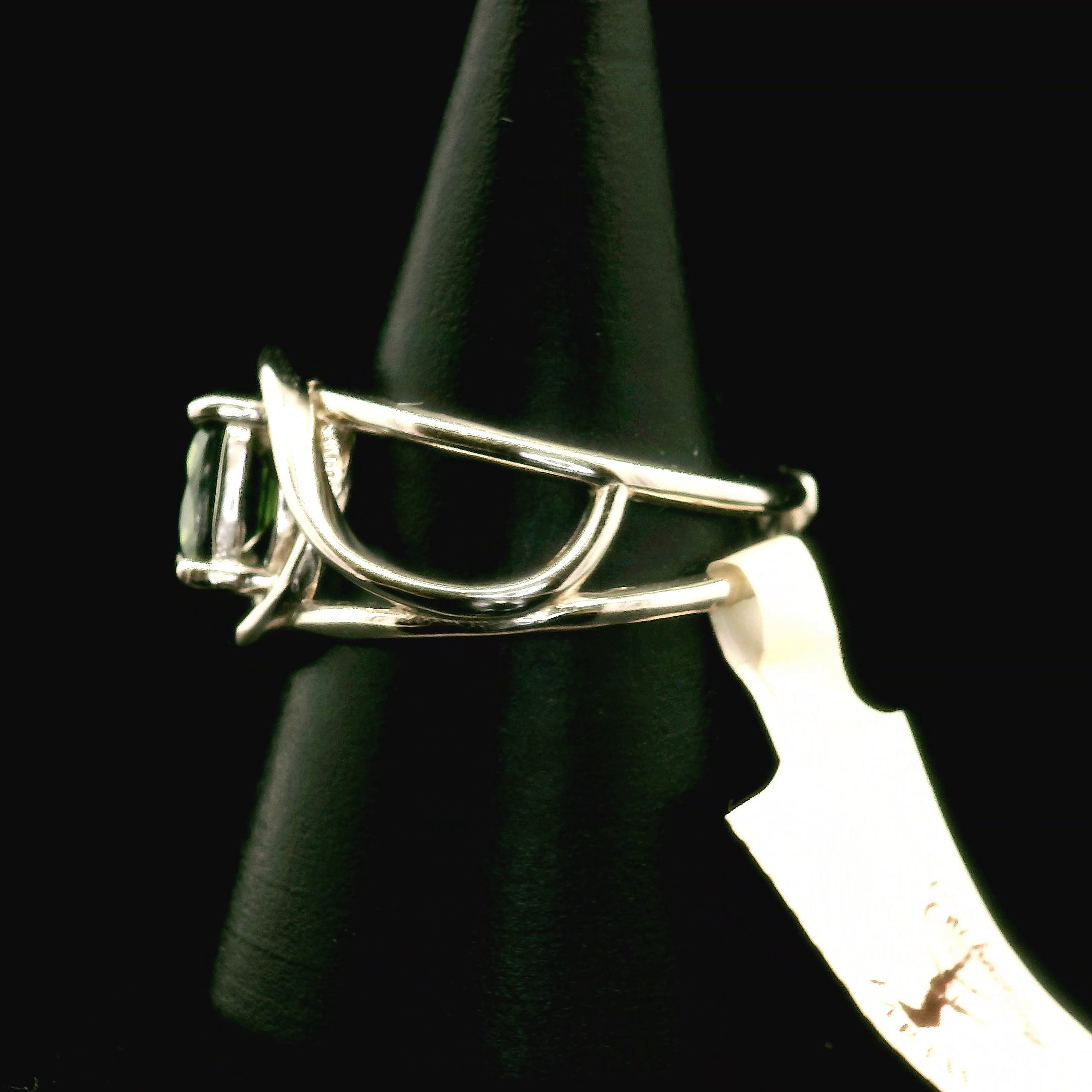 Green Zircon Cuff Ring .925 Silver for Determination, Organization & Transformation